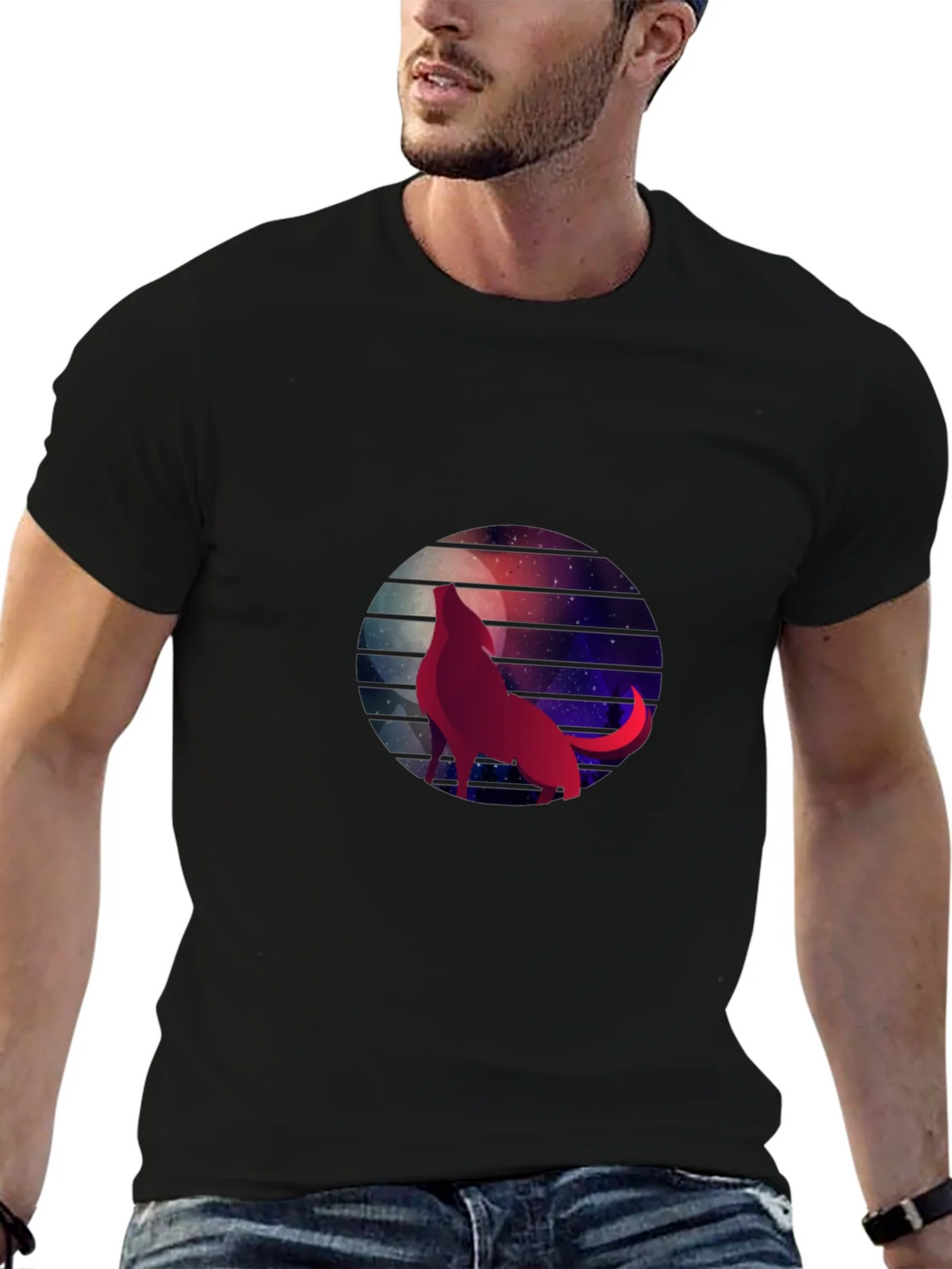 Wolf Moon Galaxy Graphic Tee - Black Cotton T-Shirt product image 6