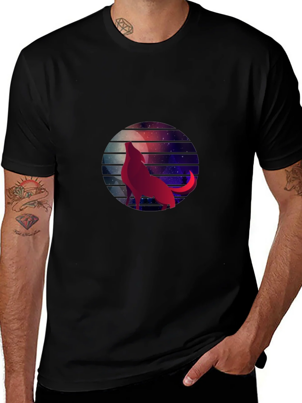Wolf Moon Galaxy Graphic Tee - Black Cotton T-Shirt product image 1