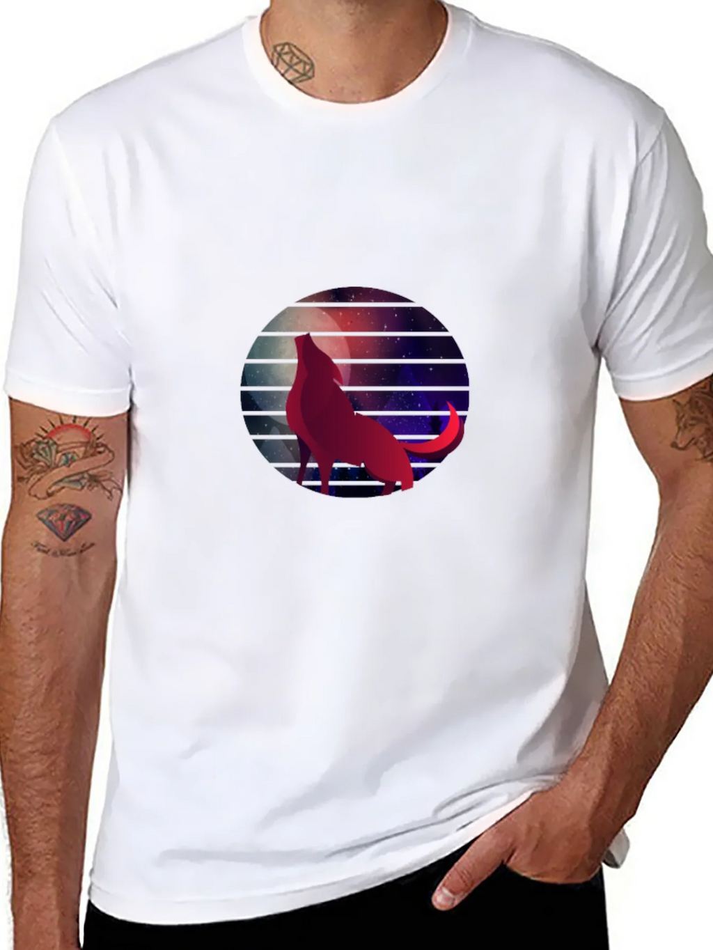 Wolf Moon Galaxy Graphic Tee - Black Cotton T-Shirt product image 7