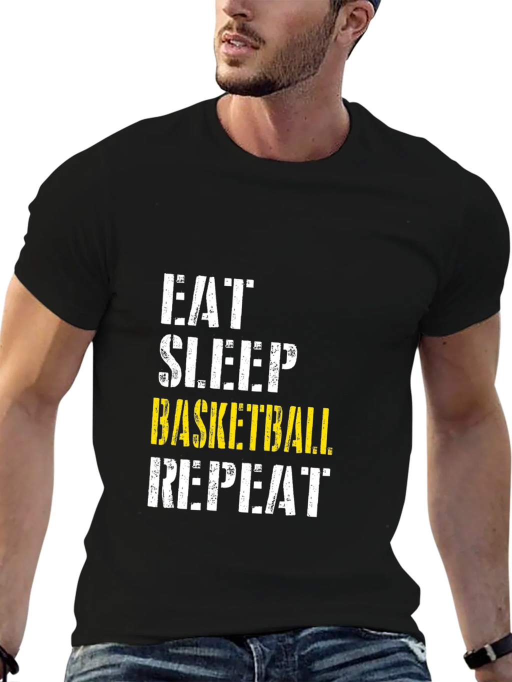 Eat Sleep Basketball Repeat Black Graphic T-Shirt product image 6