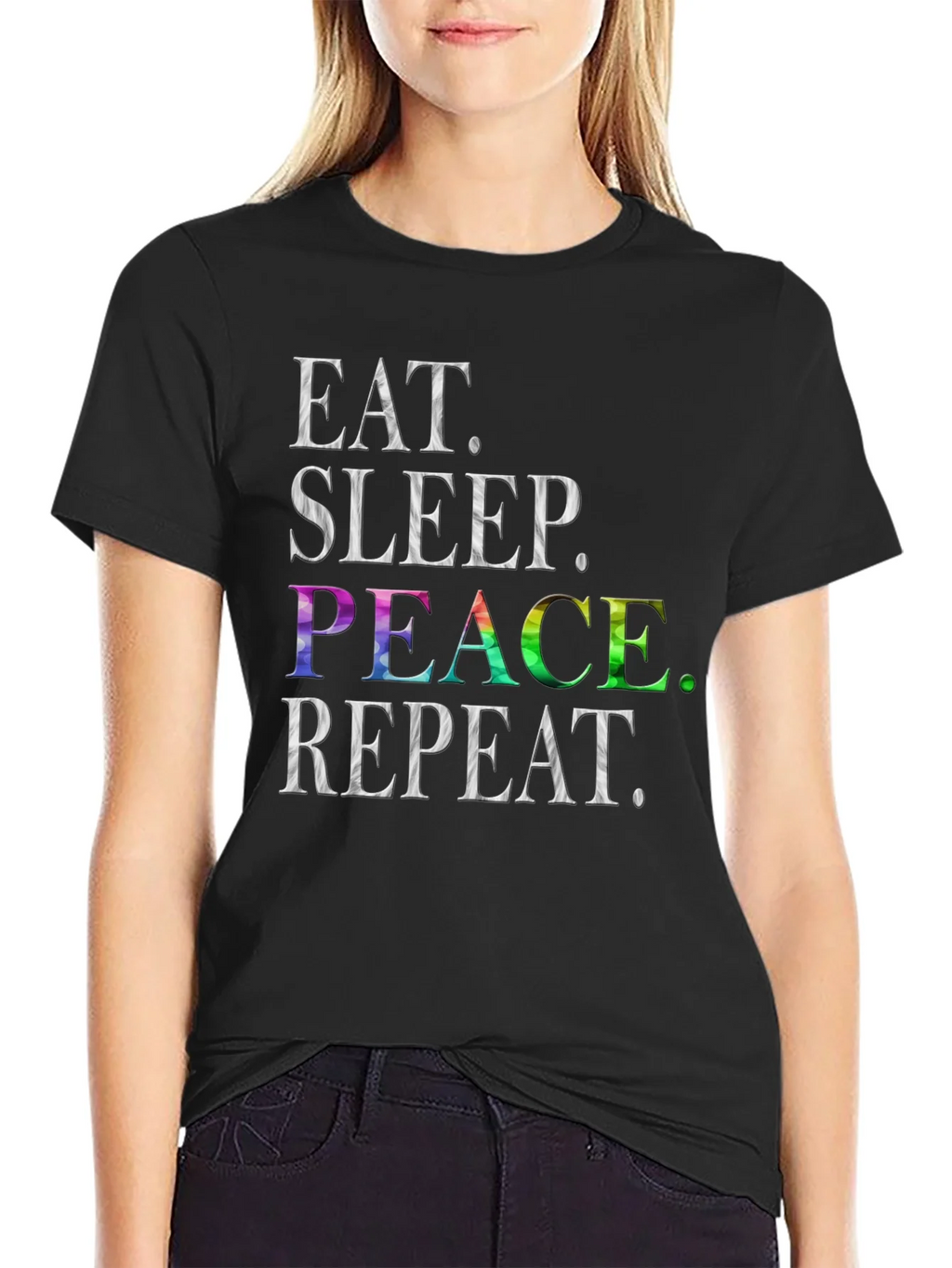 Eat Sleep Peace Repeat T-Shirt - Rainbow Graphic Tee product image 2