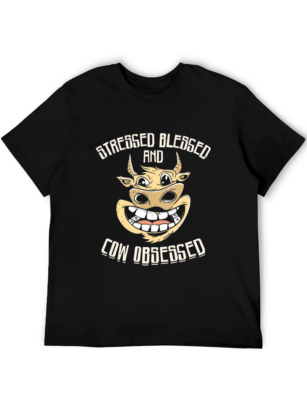 Stressed Blessed Cow Obsessed Black T-Shirt product image 5