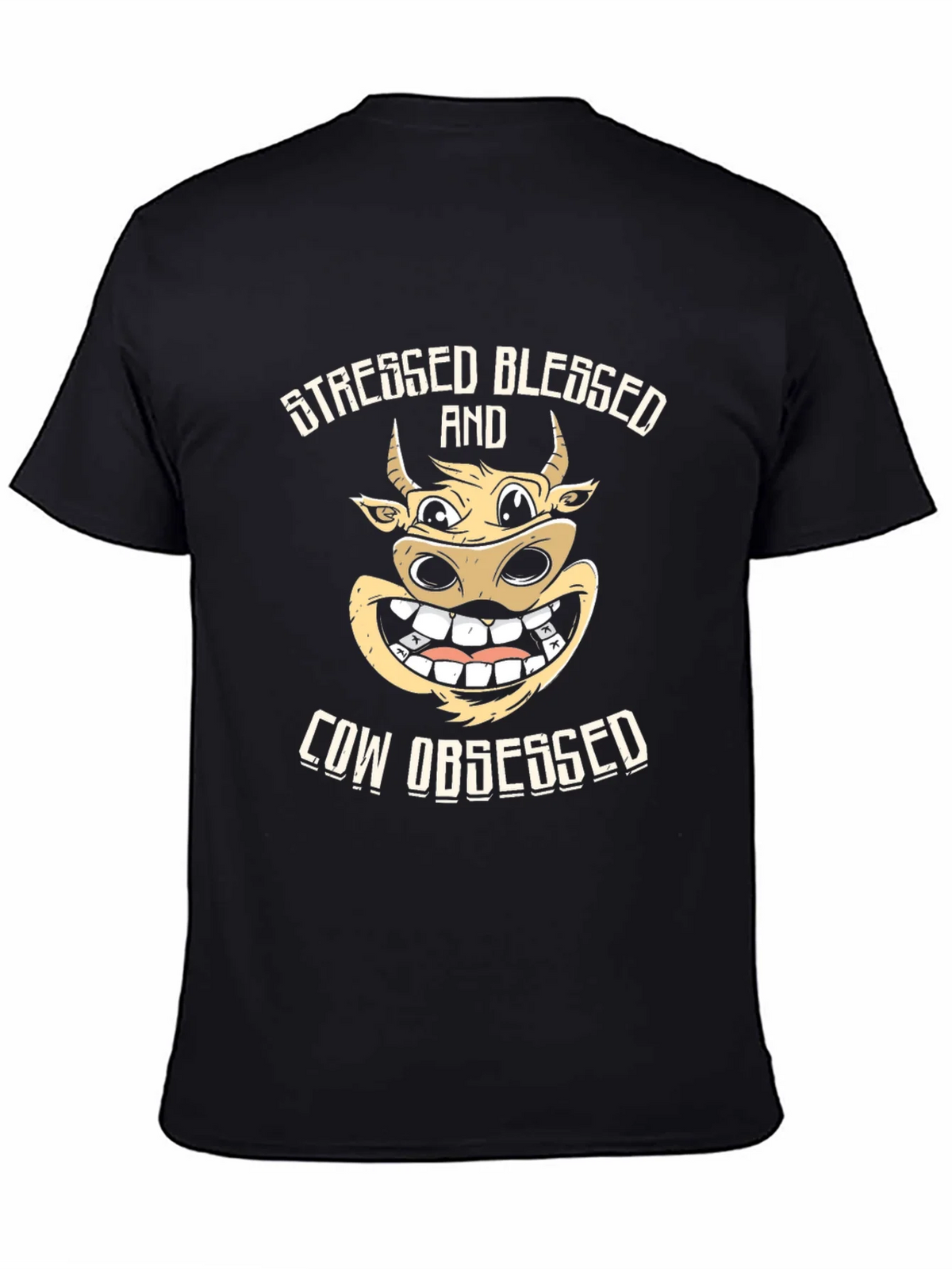 Stressed Blessed Cow Obsessed Black T-Shirt product image 4