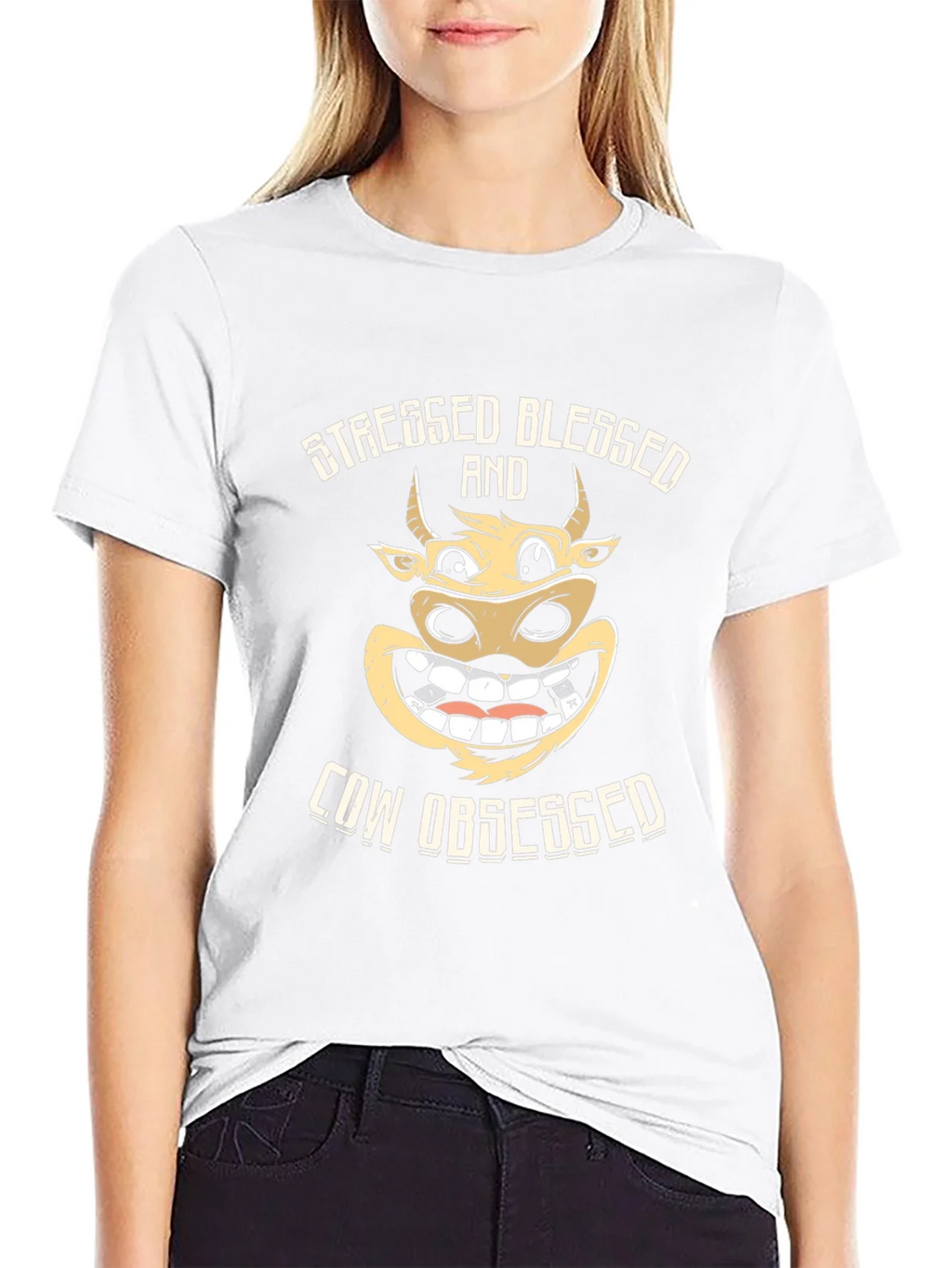 Stressed Blessed Cow Obsessed Black T-Shirt product image 8