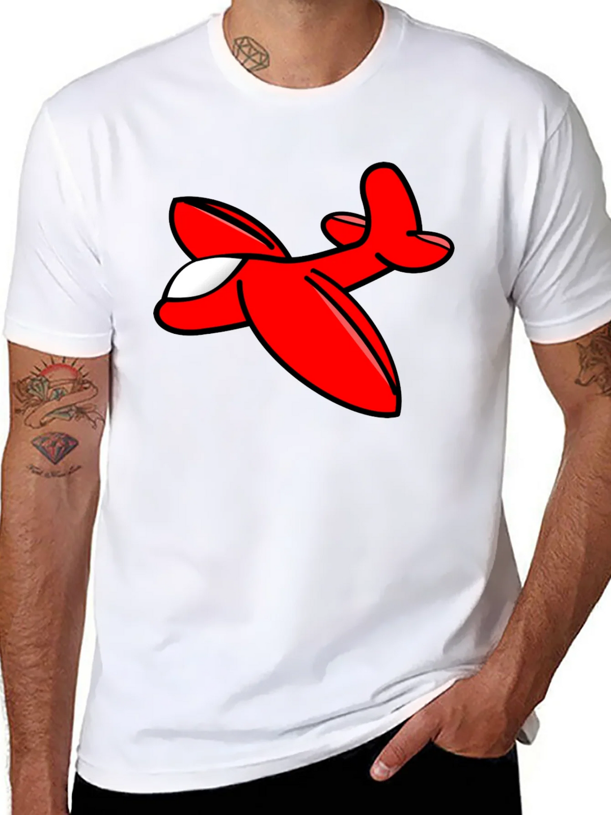 Cartoon Airplane Graphic Tee - Black Cotton T-Shirt product image 7