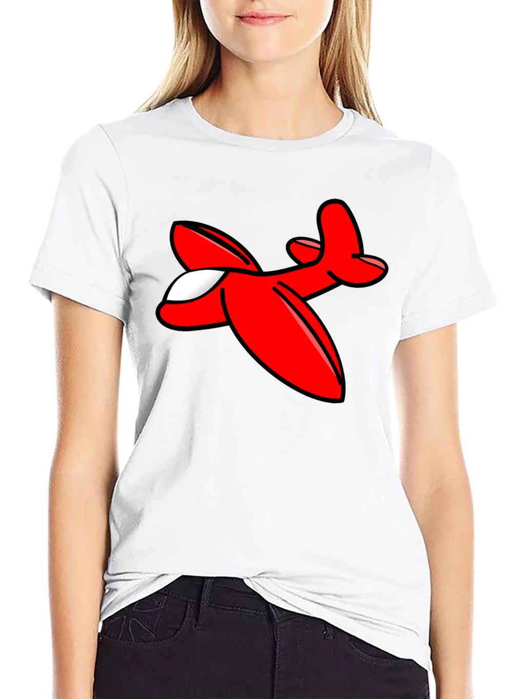 Cartoon Airplane Graphic Tee - Black Cotton T-Shirt product image 8