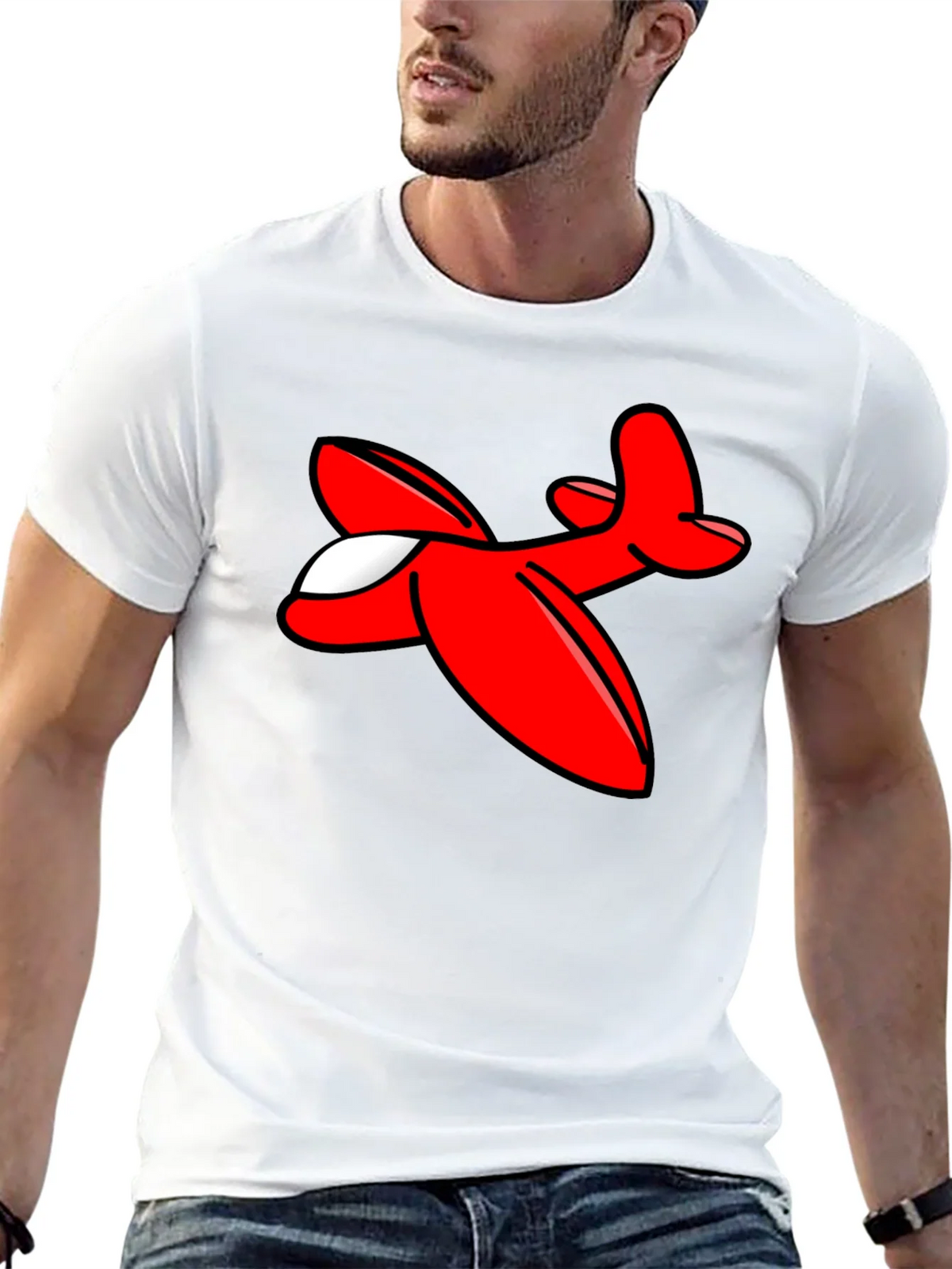 Cartoon Airplane Graphic Tee - Black Cotton T-Shirt product image 12