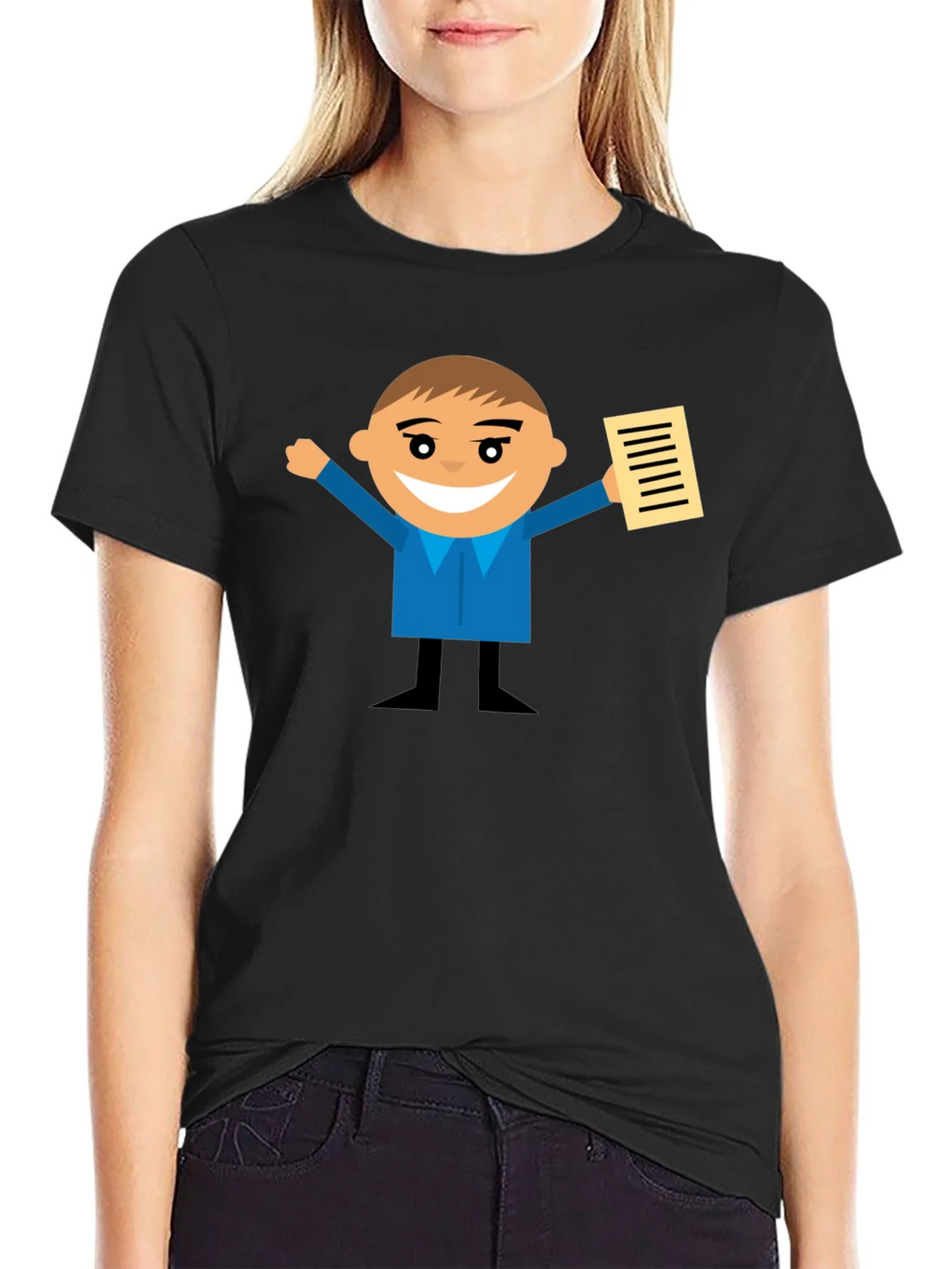 Cartoon Man Holding Document Black T-Shirt product image 2
