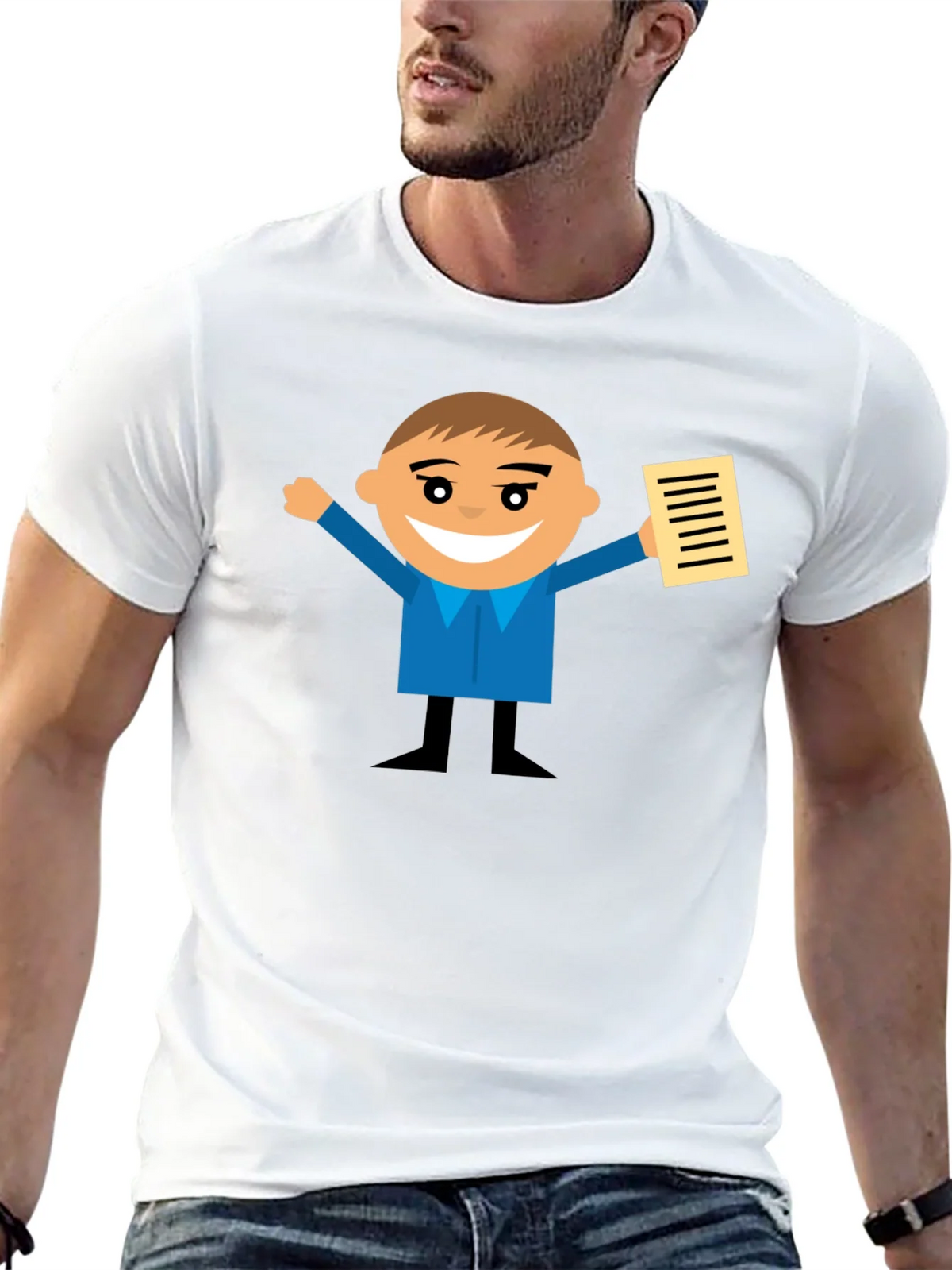Cartoon Man Holding Document Black T-Shirt product image 12