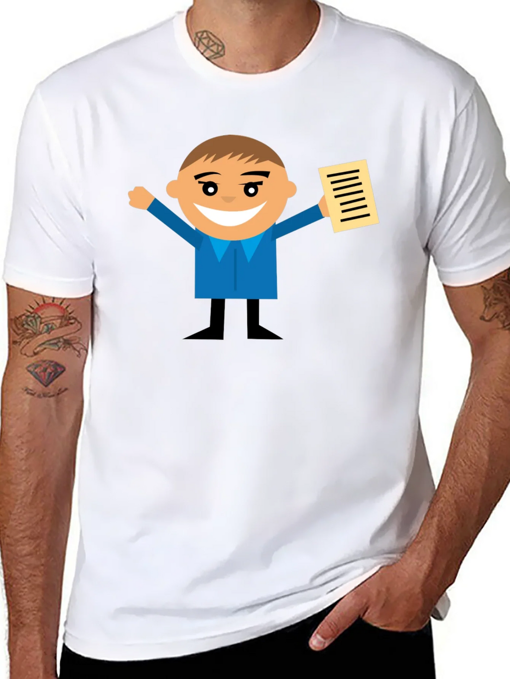 Cartoon Man Holding Document Black T-Shirt product image 7