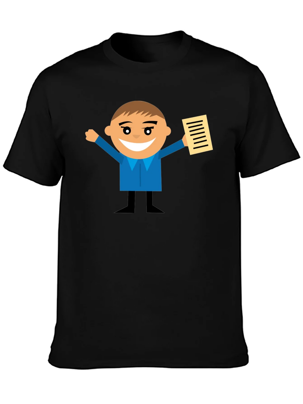 Cartoon Man Holding Document Black T-Shirt product image 3