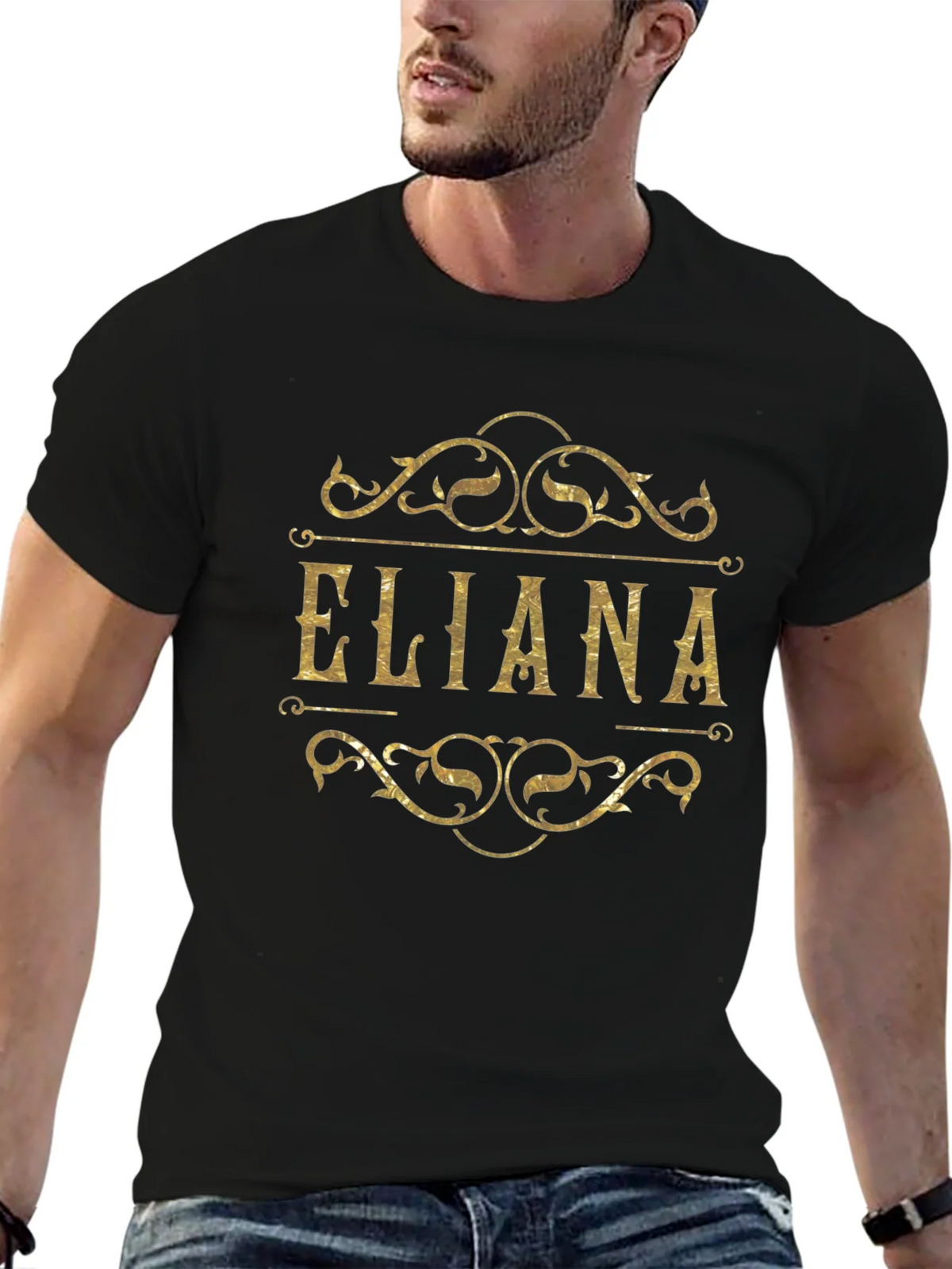 Eliana Gold Foil Print Black T-Shirt product image 5