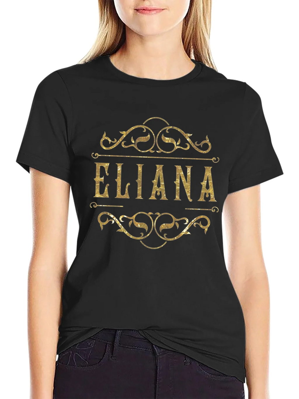 Eliana Gold Foil Print Black T-Shirt product image 1