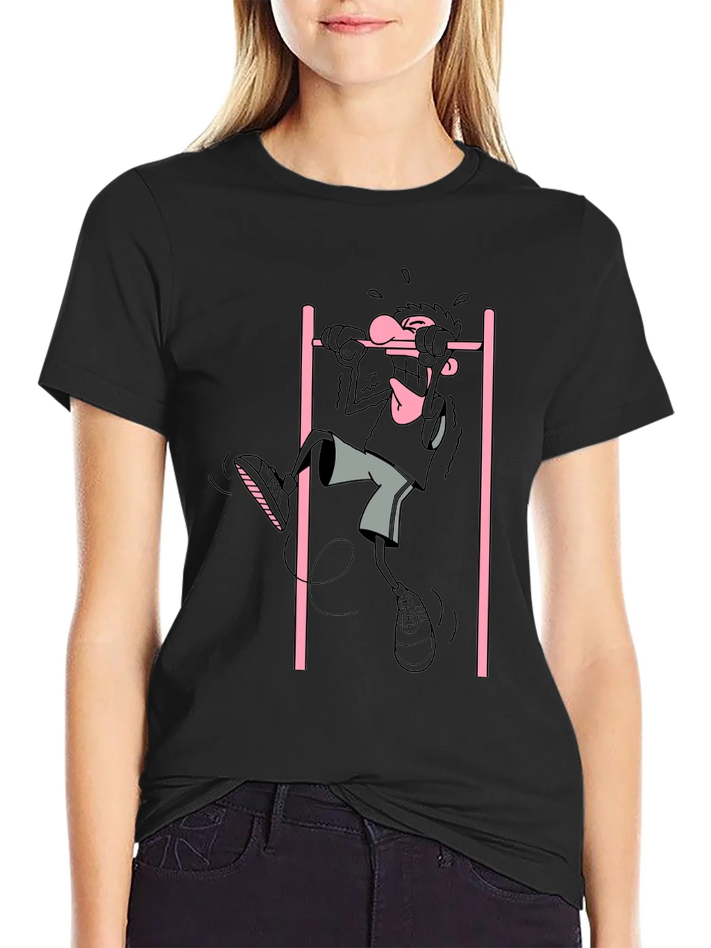 Cartoon Gymnast Graphic Black T-Shirt product image 2