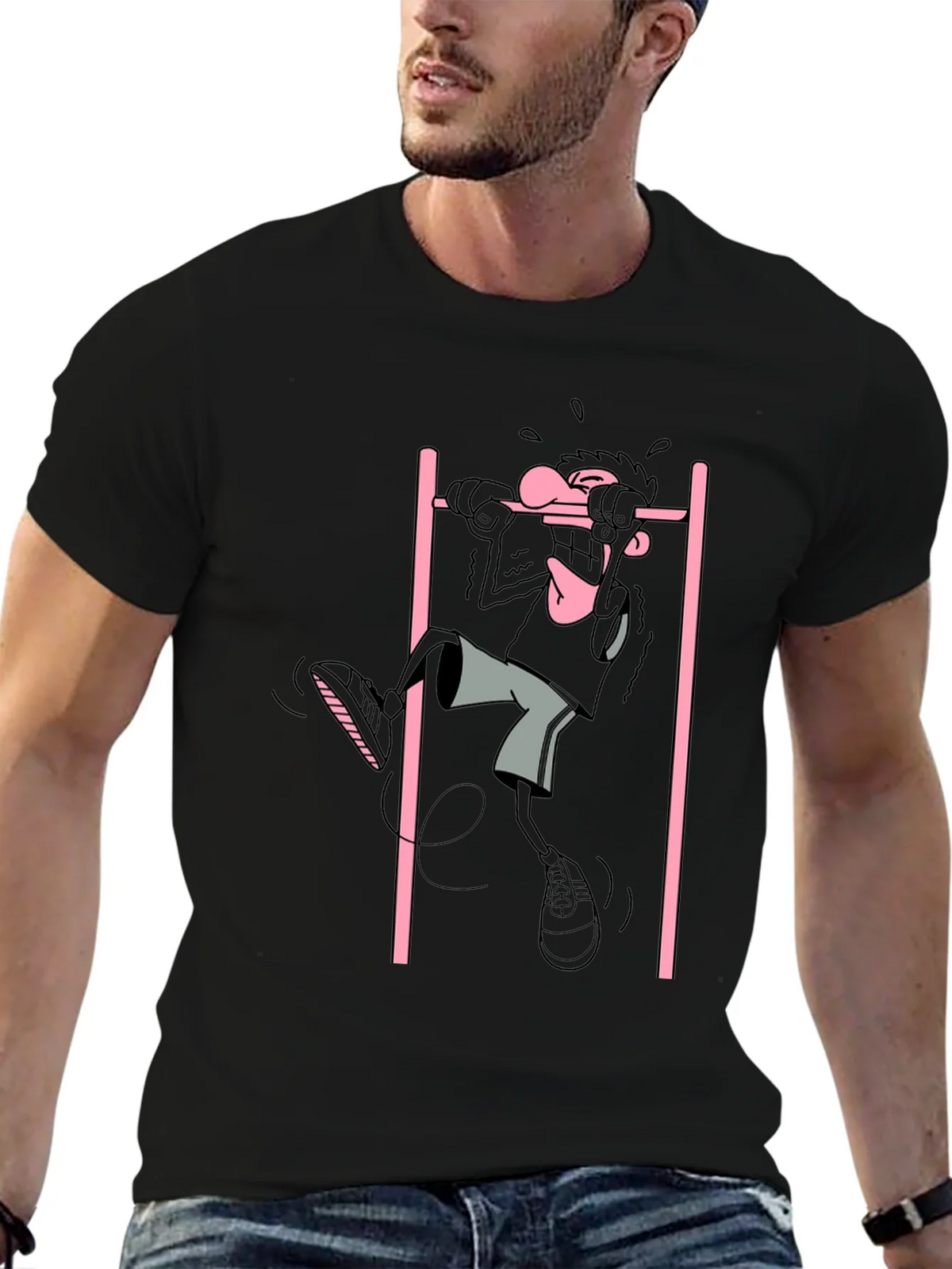 Cartoon Gymnast Graphic Black T-Shirt product image 6