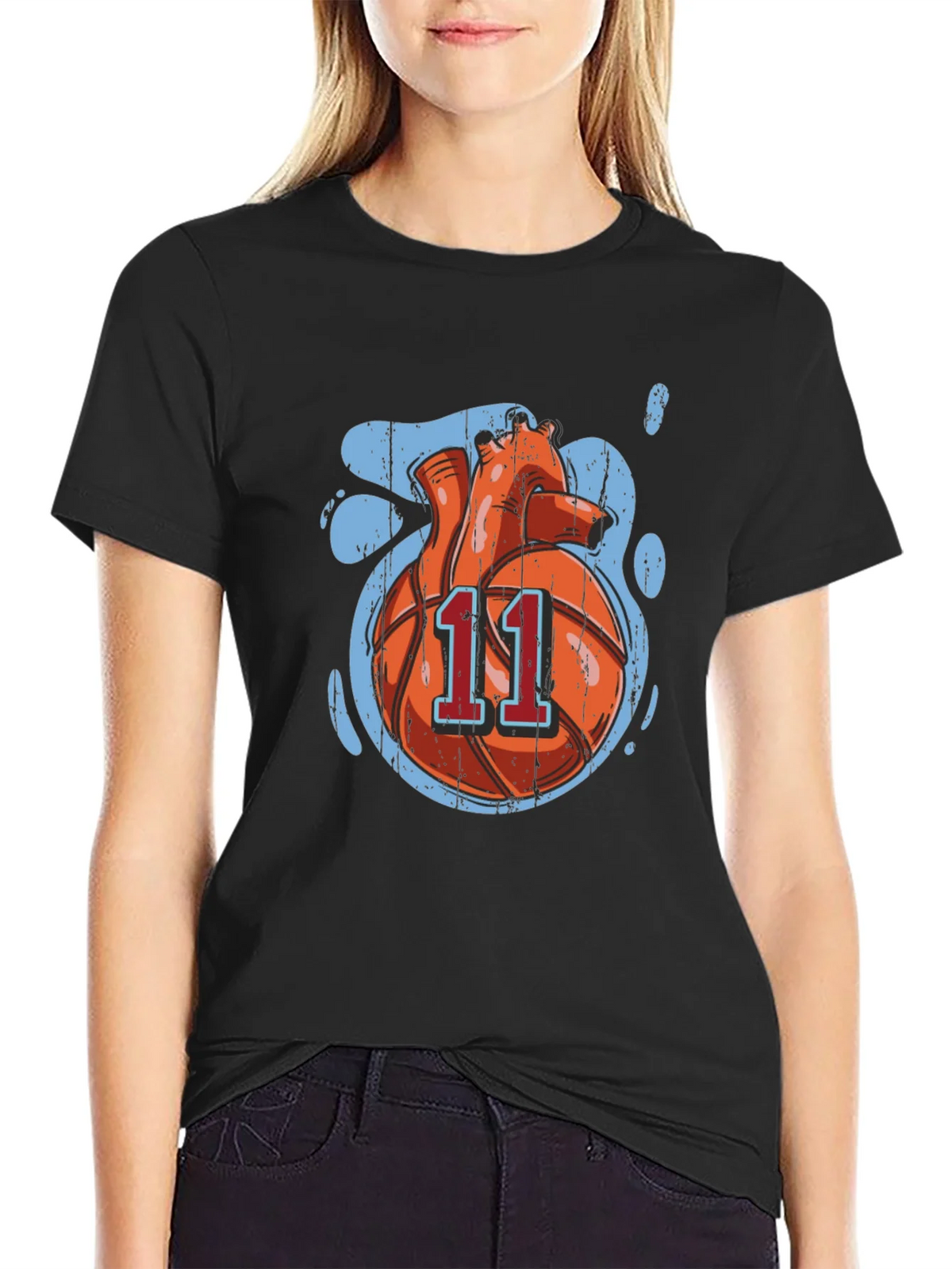 Basketball Heart Graphic Tee - Black Cotton product image 2