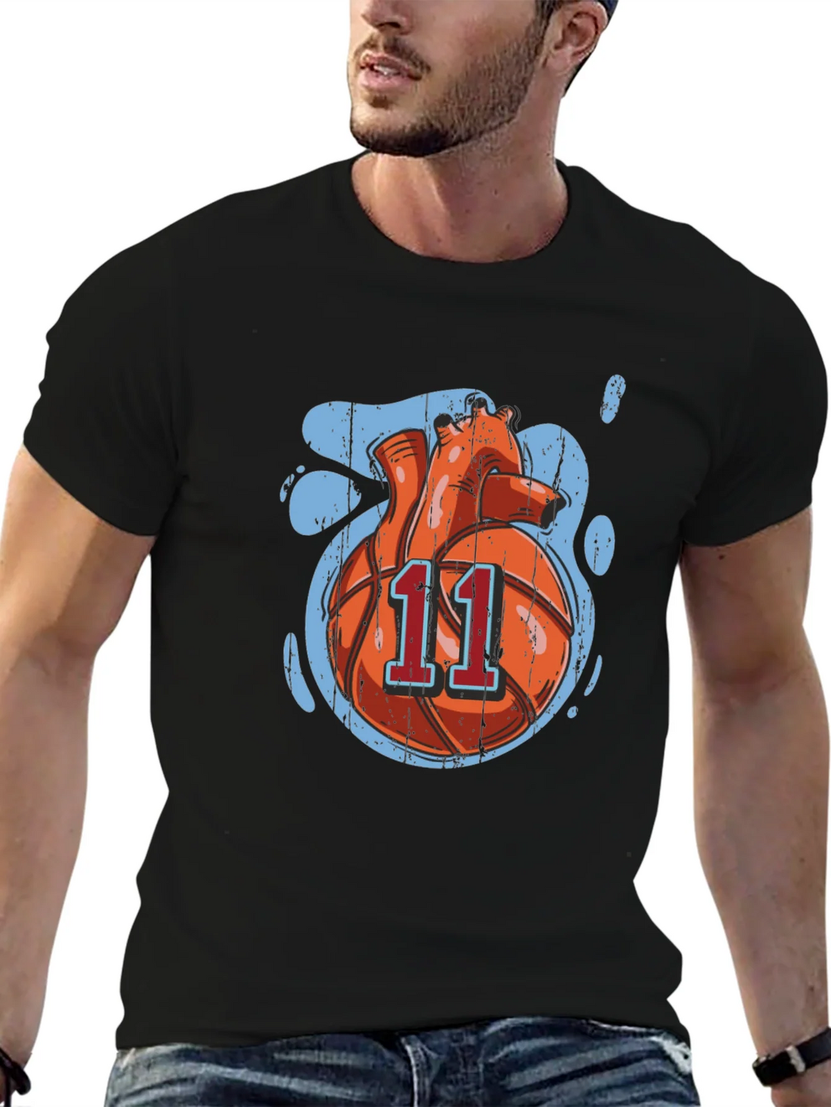 Basketball Heart Graphic Tee - Black Cotton product image 6
