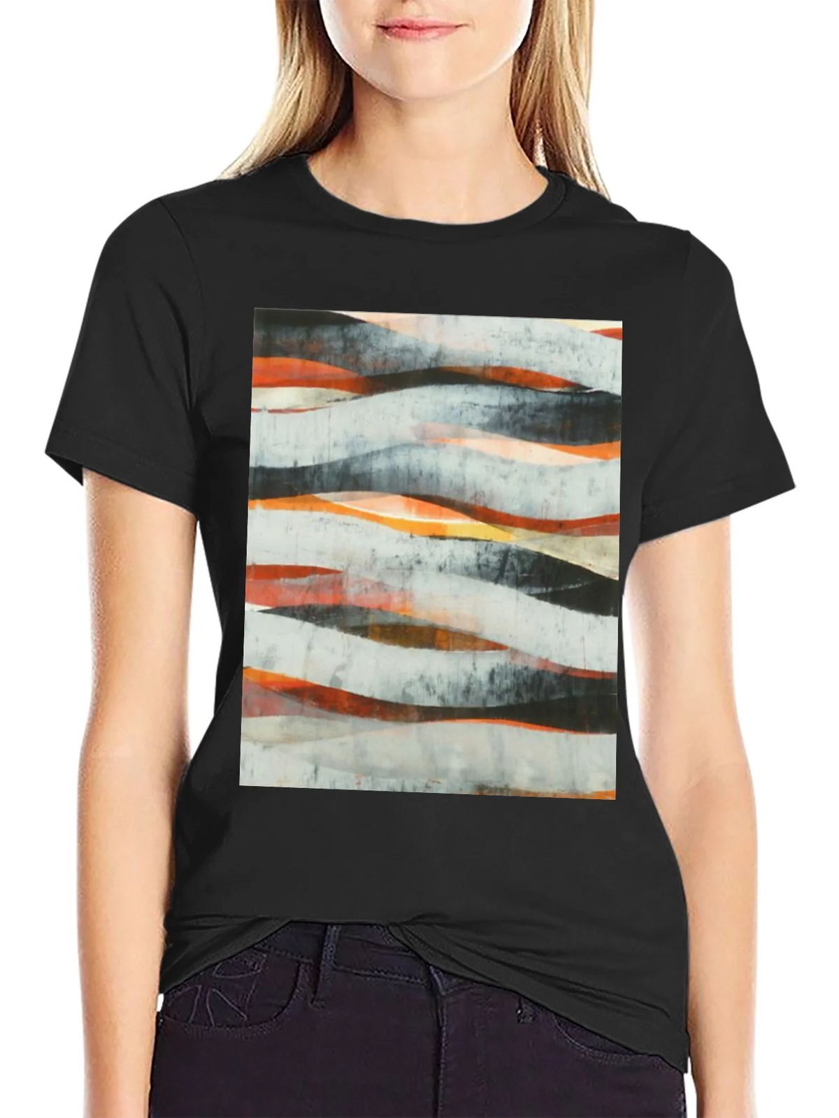 Abstract Wave Art Black T-Shirt - Modern Graphic Tee product image 1
