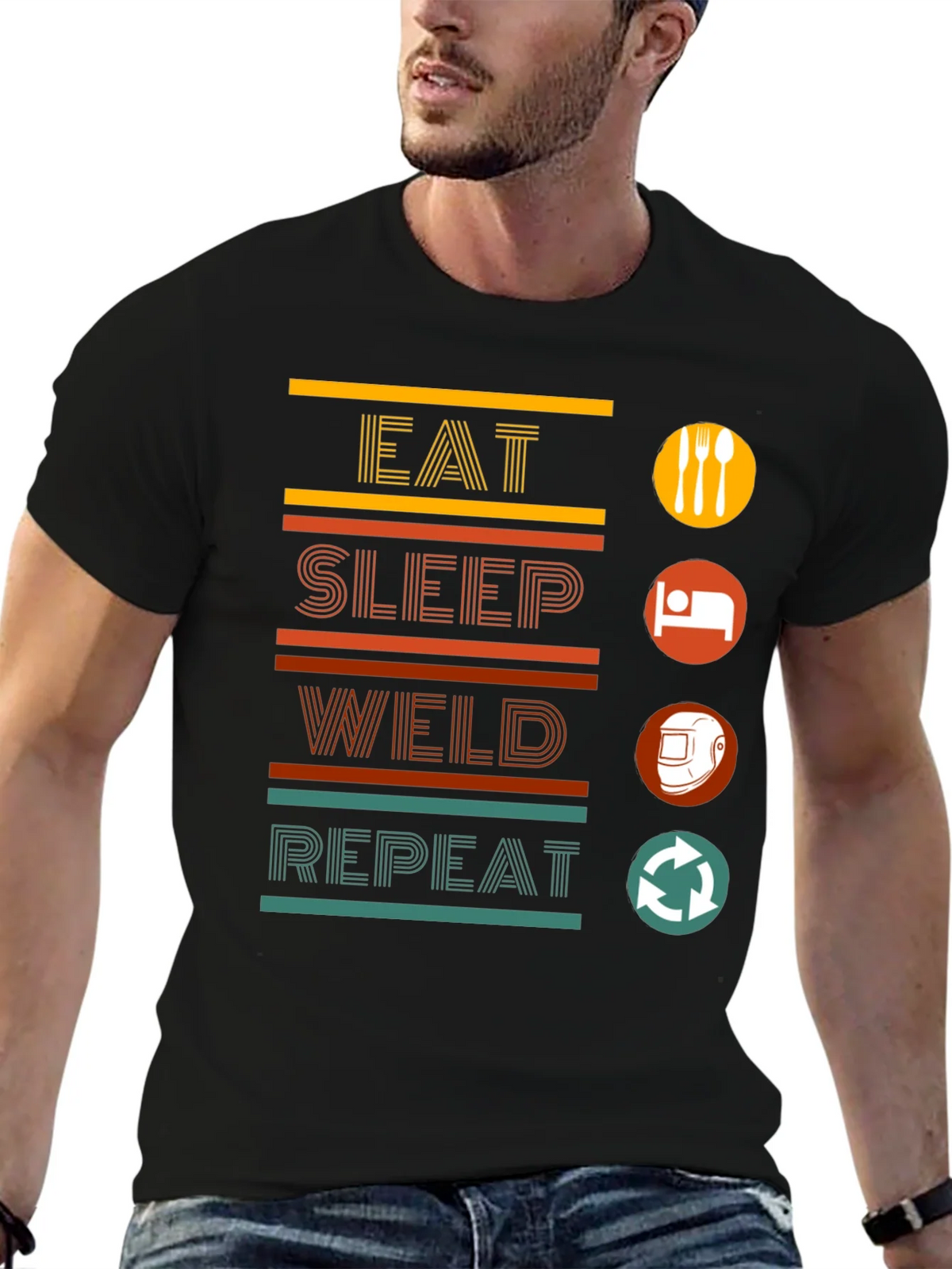 Eat Sleep Weld Repeat Black Graphic T-Shirt product image 6