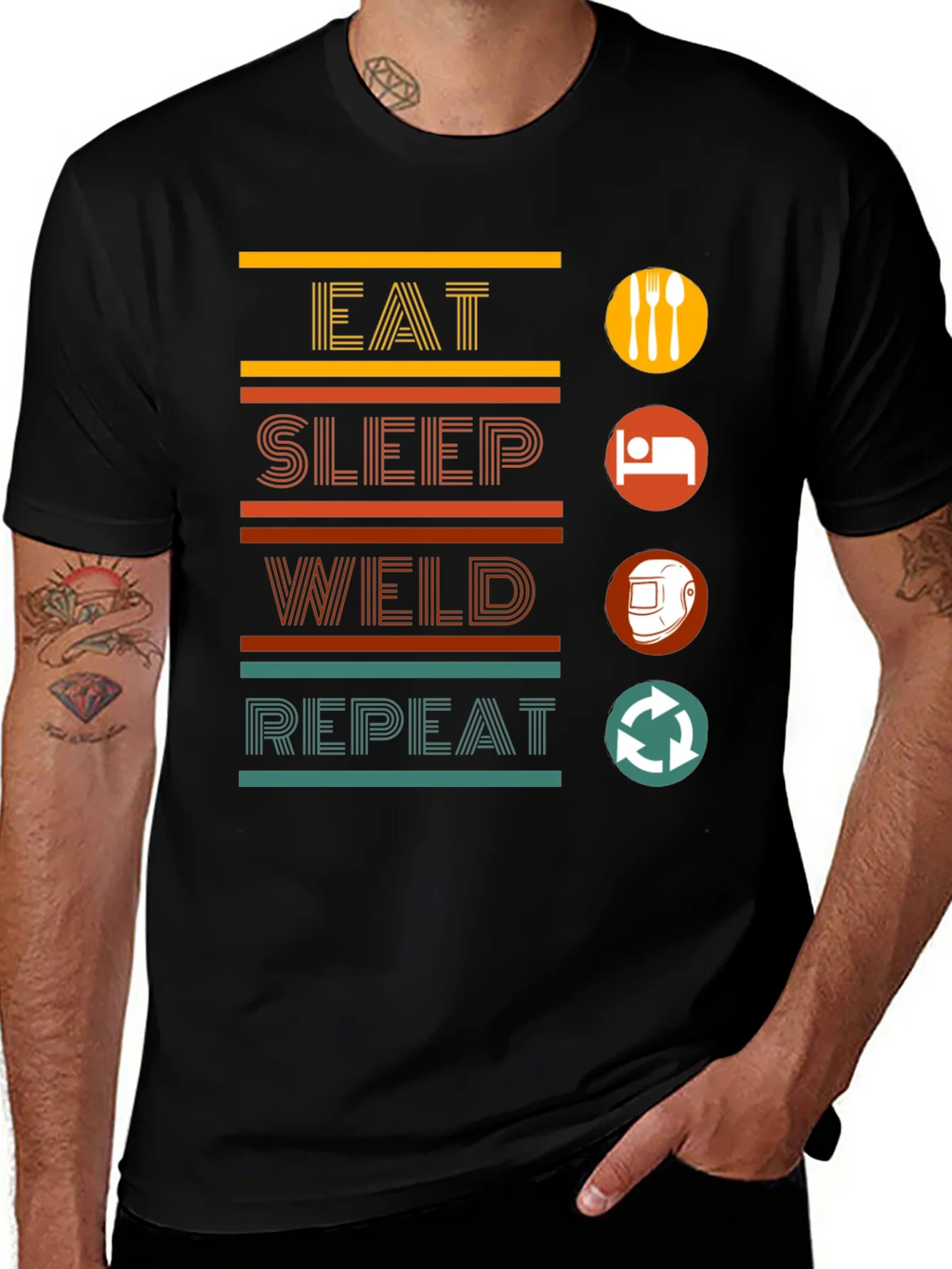 Eat Sleep Weld Repeat Black Graphic T-Shirt product image 1