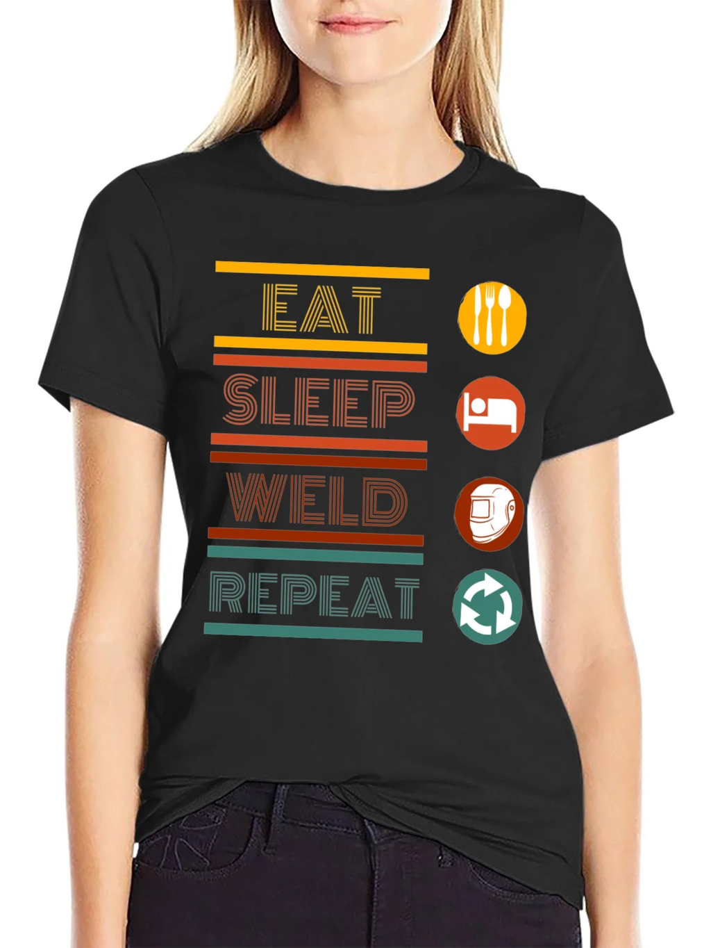 Eat Sleep Weld Repeat Black Graphic T-Shirt product image 2