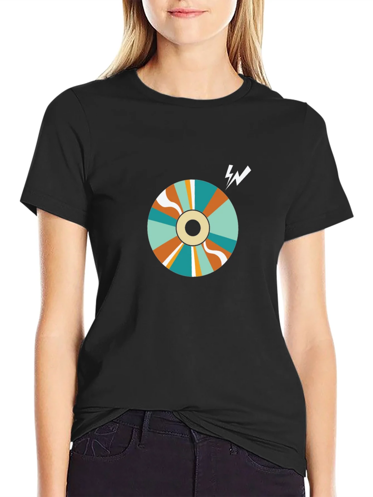 Retro Swirl Graphic Tee - Black Cotton Blend product image 2