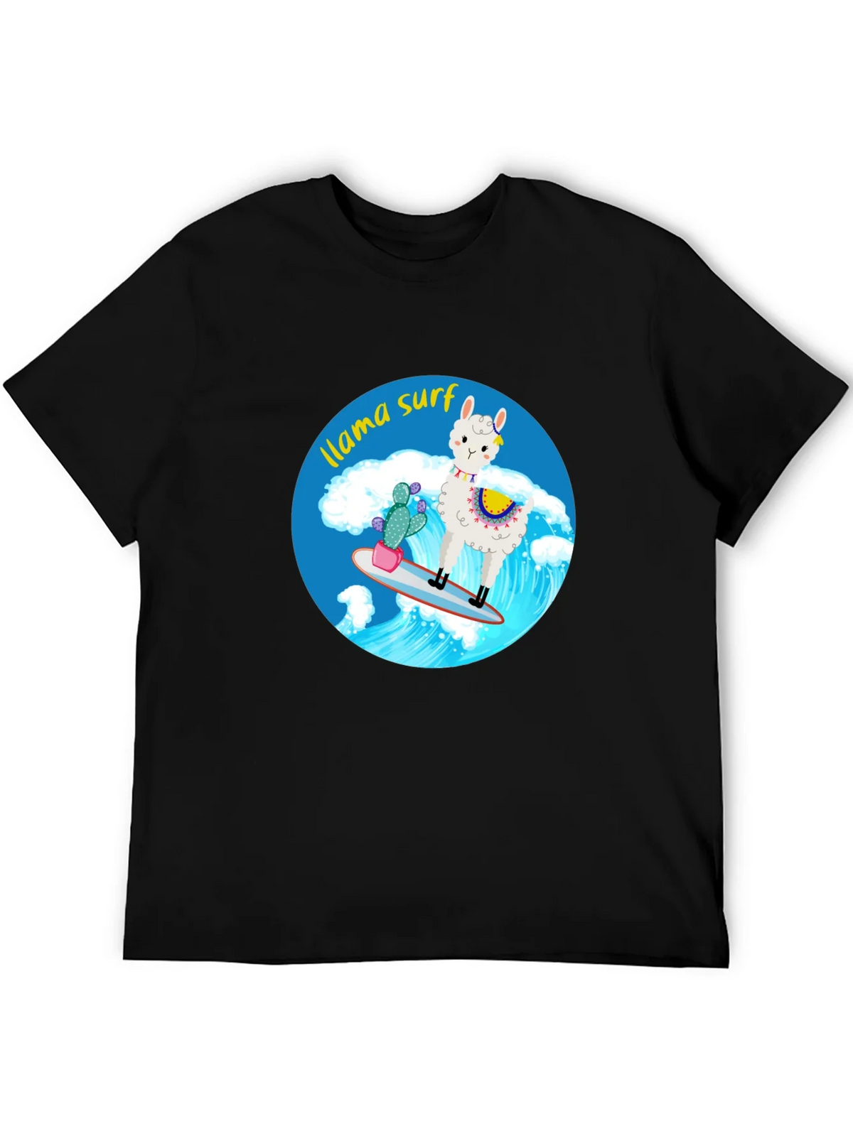 Llama Surf Graphic Tee - Black Cotton T-Shirt product image 5