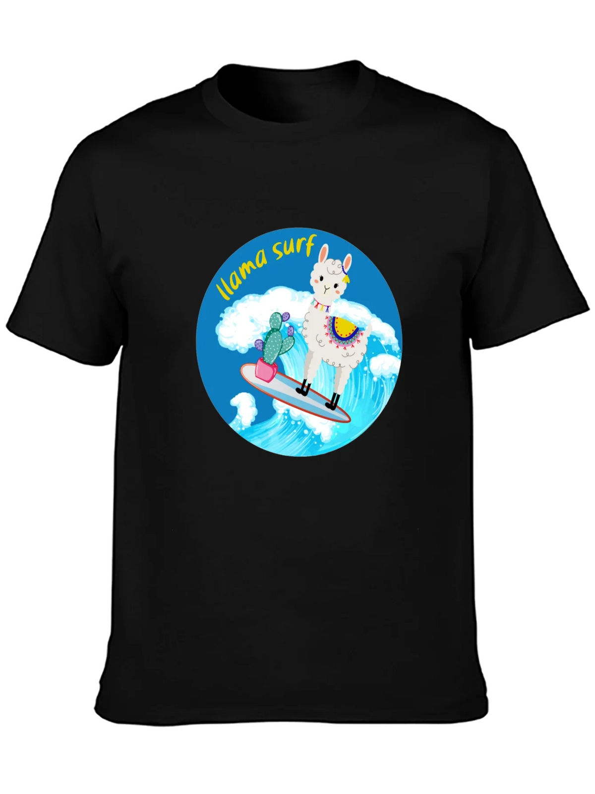 Llama Surf Graphic Tee - Black Cotton T-Shirt product image 3
