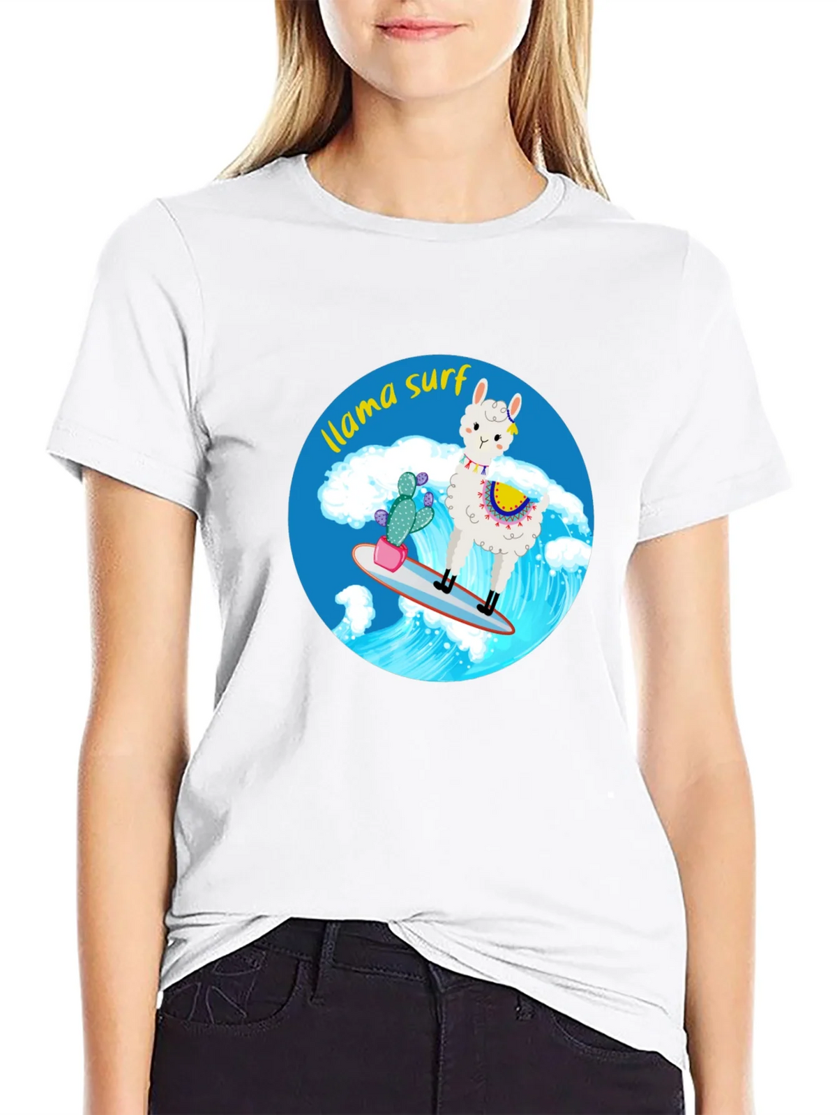 Llama Surf Graphic Tee - Black Cotton T-Shirt product image 8