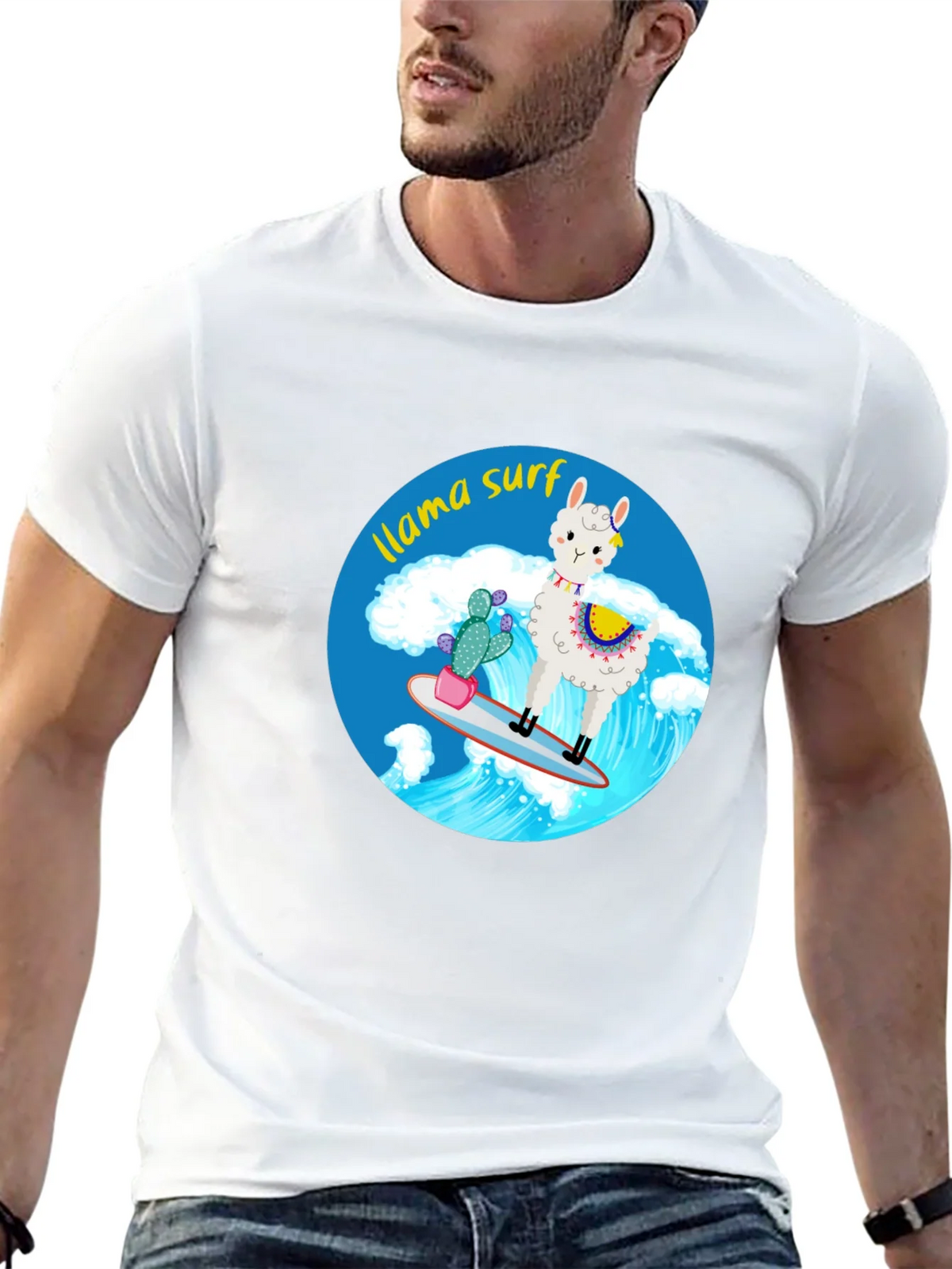 Llama Surf Graphic Tee - Black Cotton T-Shirt product image 12