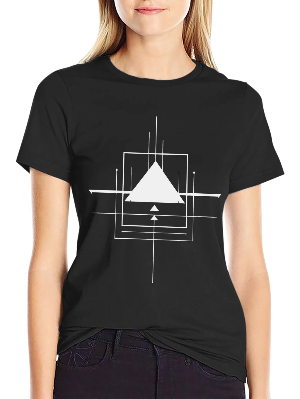 Geometric Design Black Cotton T-Shirt product image 2