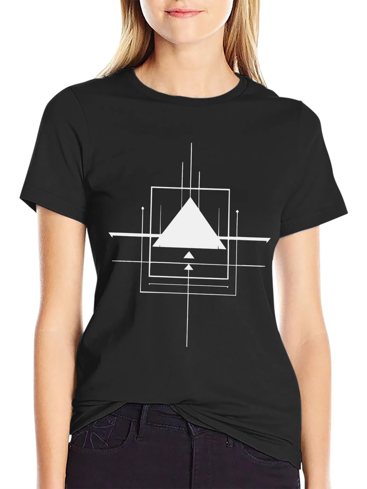 Geometric Design Black Cotton T-Shirt product image 2