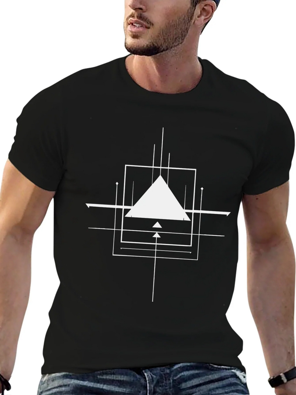 Geometric Design Black Cotton T-Shirt product image 6