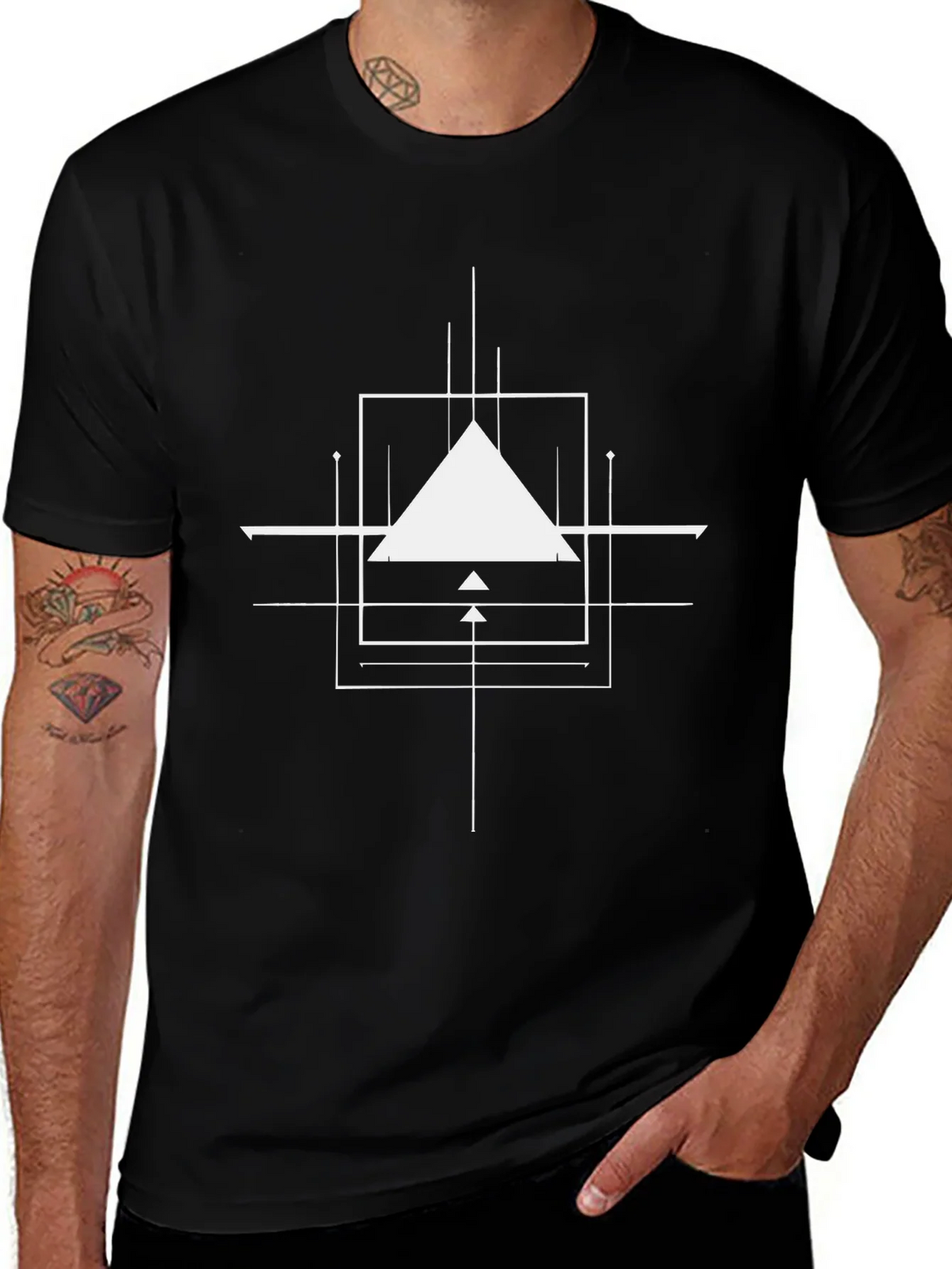 Geometric Design Black Cotton T-Shirt product image 1