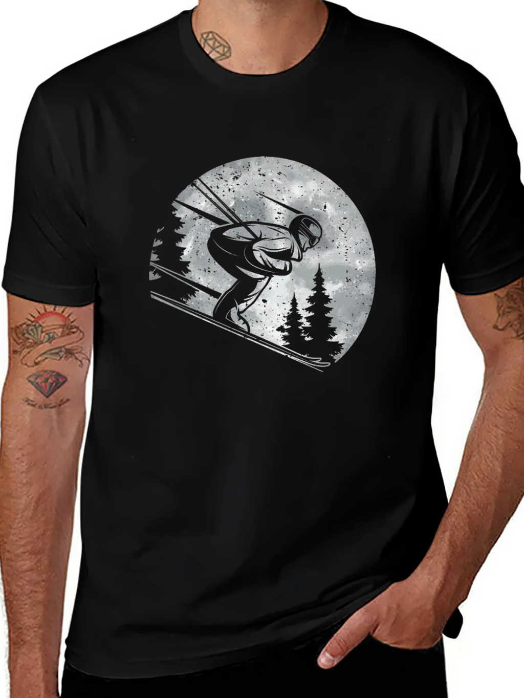 Skiing Graphic T-Shirt - Black Cotton Tee product image 1