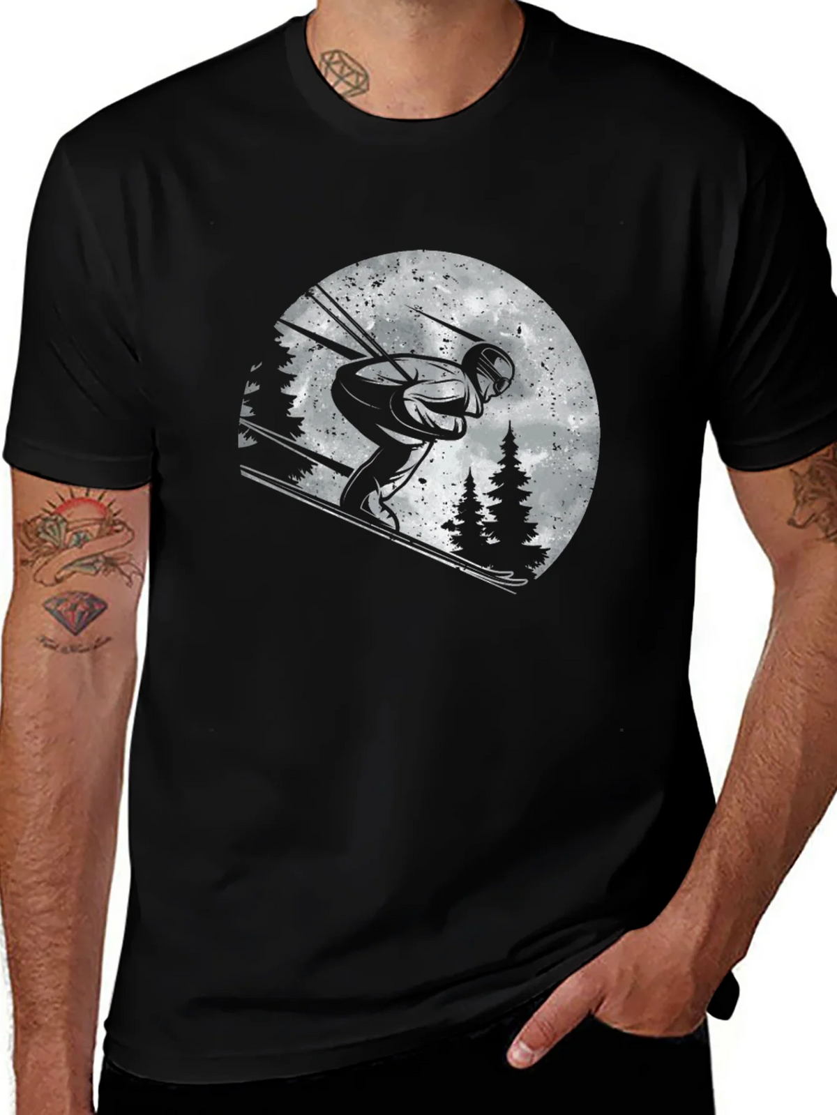 Skiing Graphic T-Shirt - Black Cotton Tee product image 1