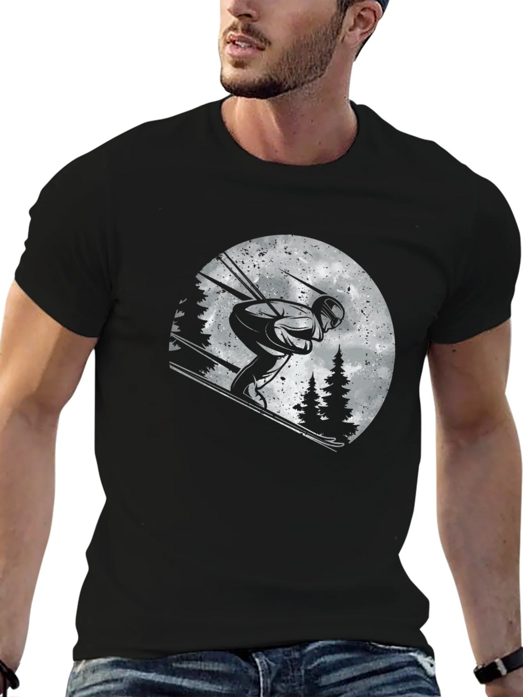 Skiing Graphic T-Shirt - Black Cotton Tee product image 6