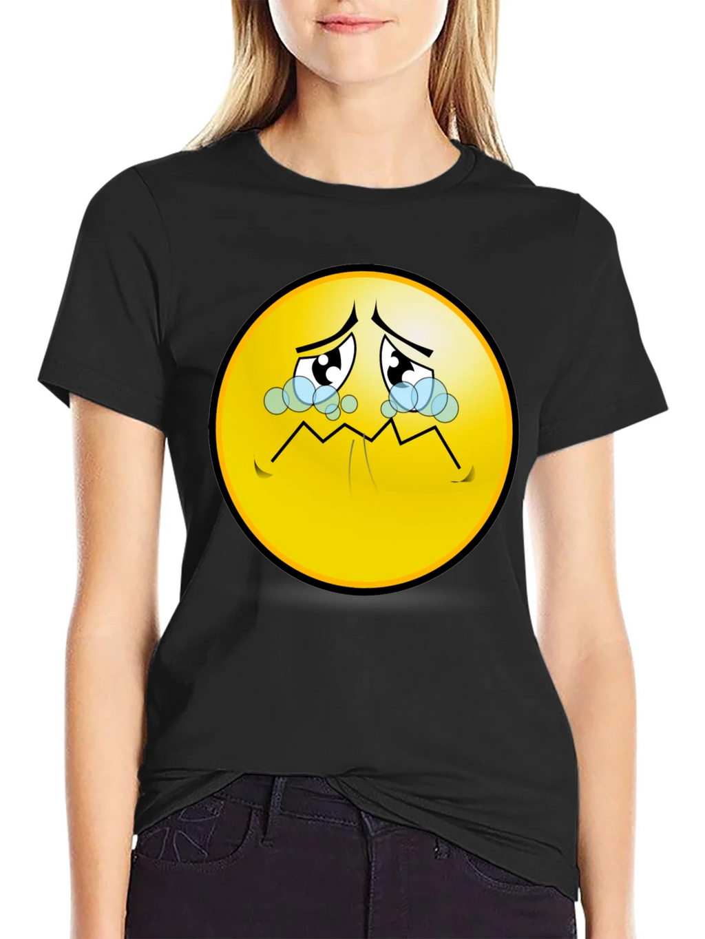 Sad Emoji T-Shirt - Black Graphic Tee product image 2
