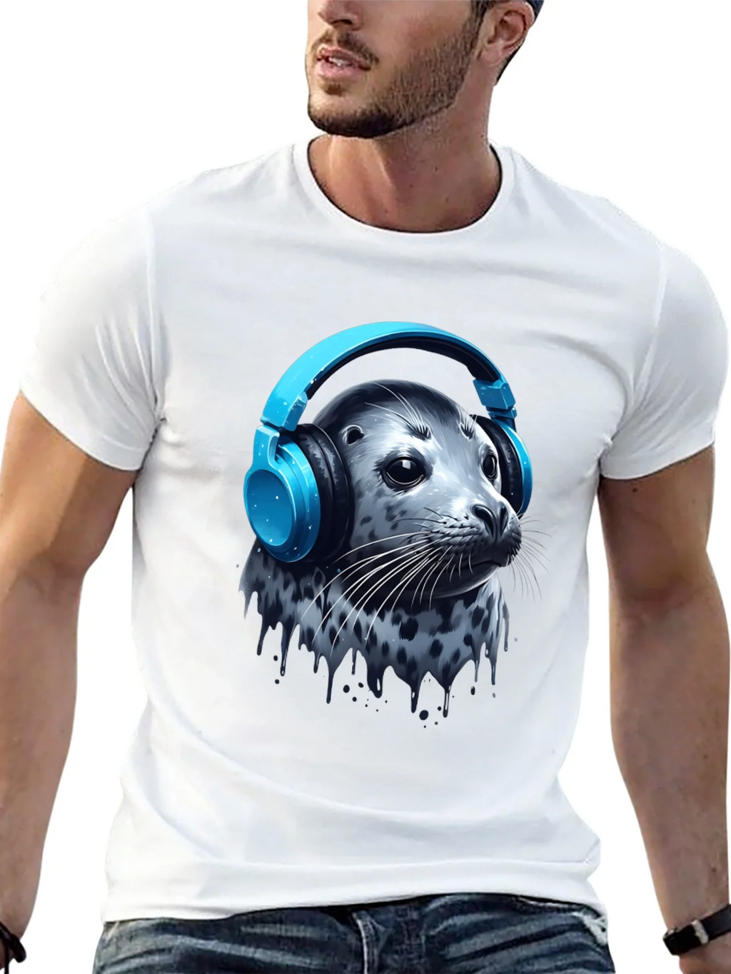 Seal with Headphones T-Shirt - Cool Graphic Tee product image 6