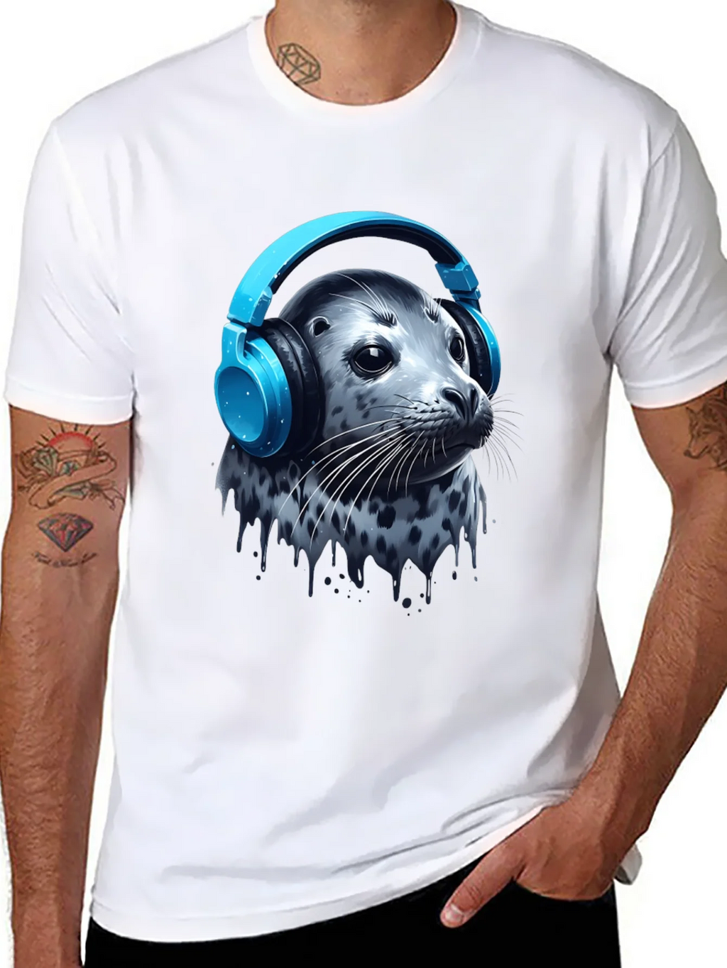 Seal with Headphones T-Shirt - Cool Graphic Tee product image 3