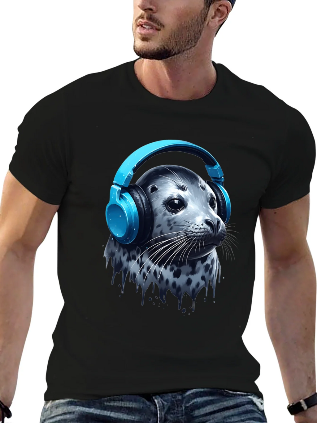 Seal with Headphones T-Shirt - Cool Graphic Tee product image 2