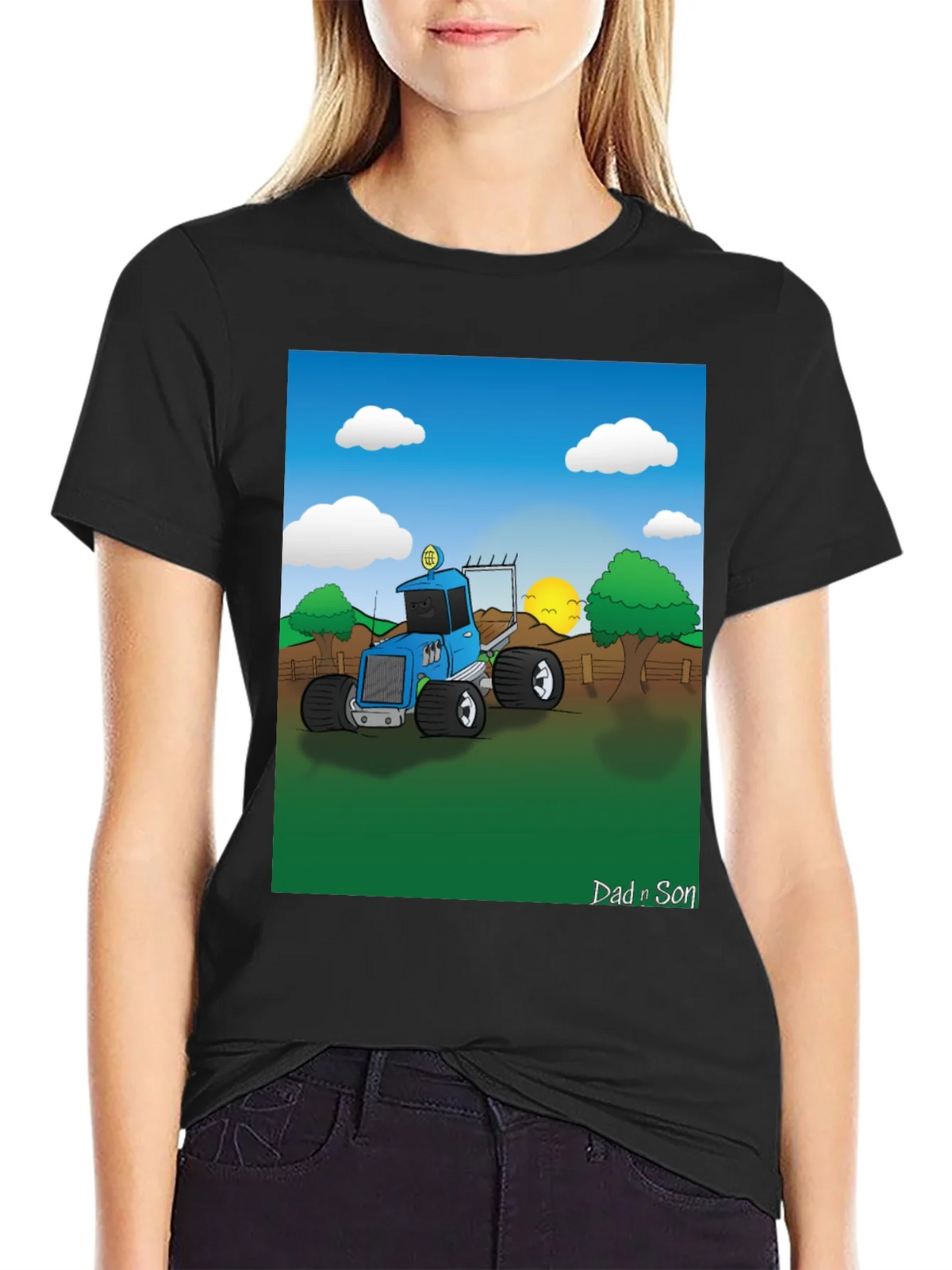 Dad n Son Cartoon Tractor Graphic T-Shirt product image 2