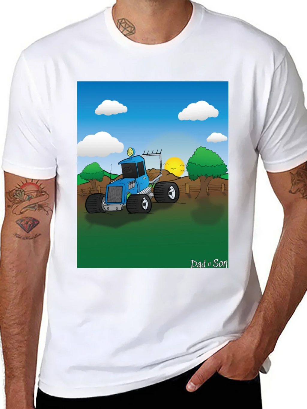 Dad n Son Cartoon Tractor Graphic T-Shirt product image 7