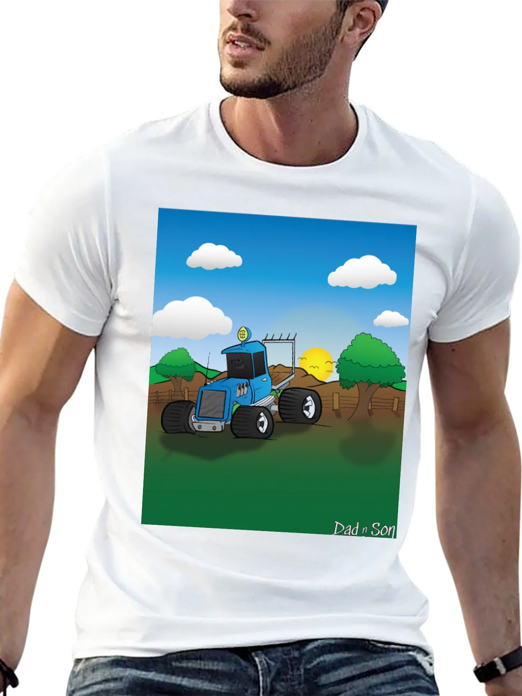 Dad n Son Cartoon Tractor Graphic T-Shirt product image 12