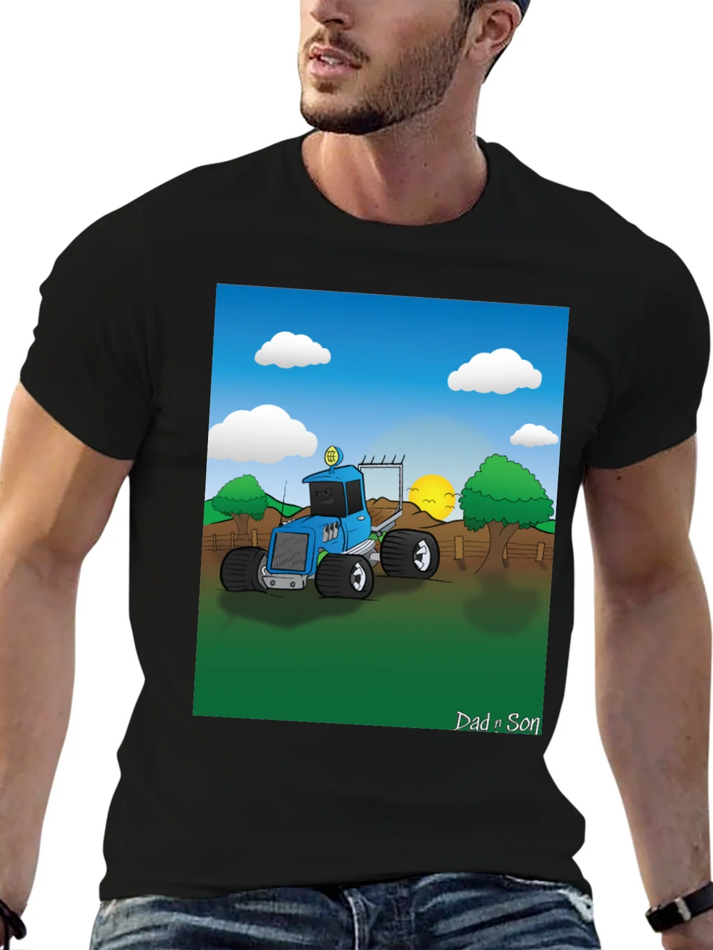 Dad n Son Cartoon Tractor Graphic T-Shirt product image 6