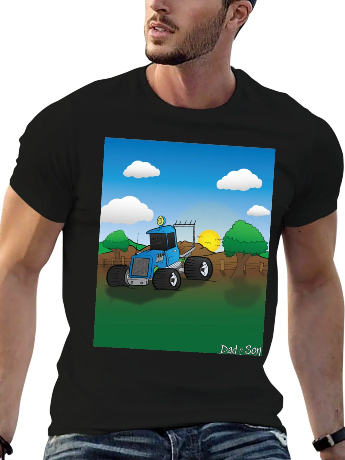 Dad n Son Cartoon Tractor Graphic T-Shirt product image 6