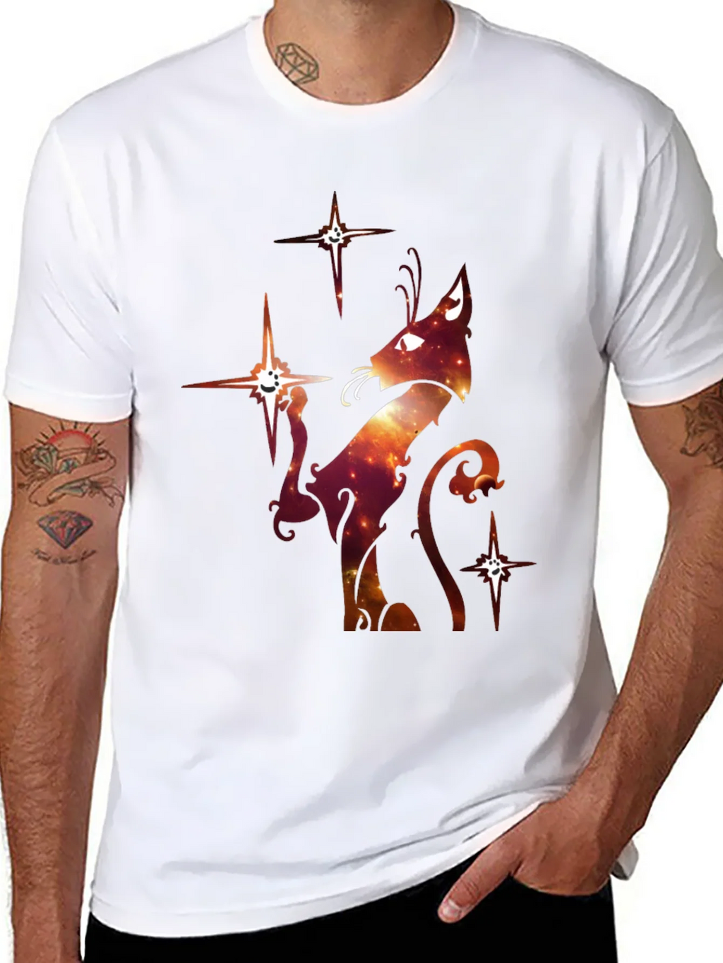 Celestial Cat Graphic T-Shirt - Black Cotton Blend product image 7
