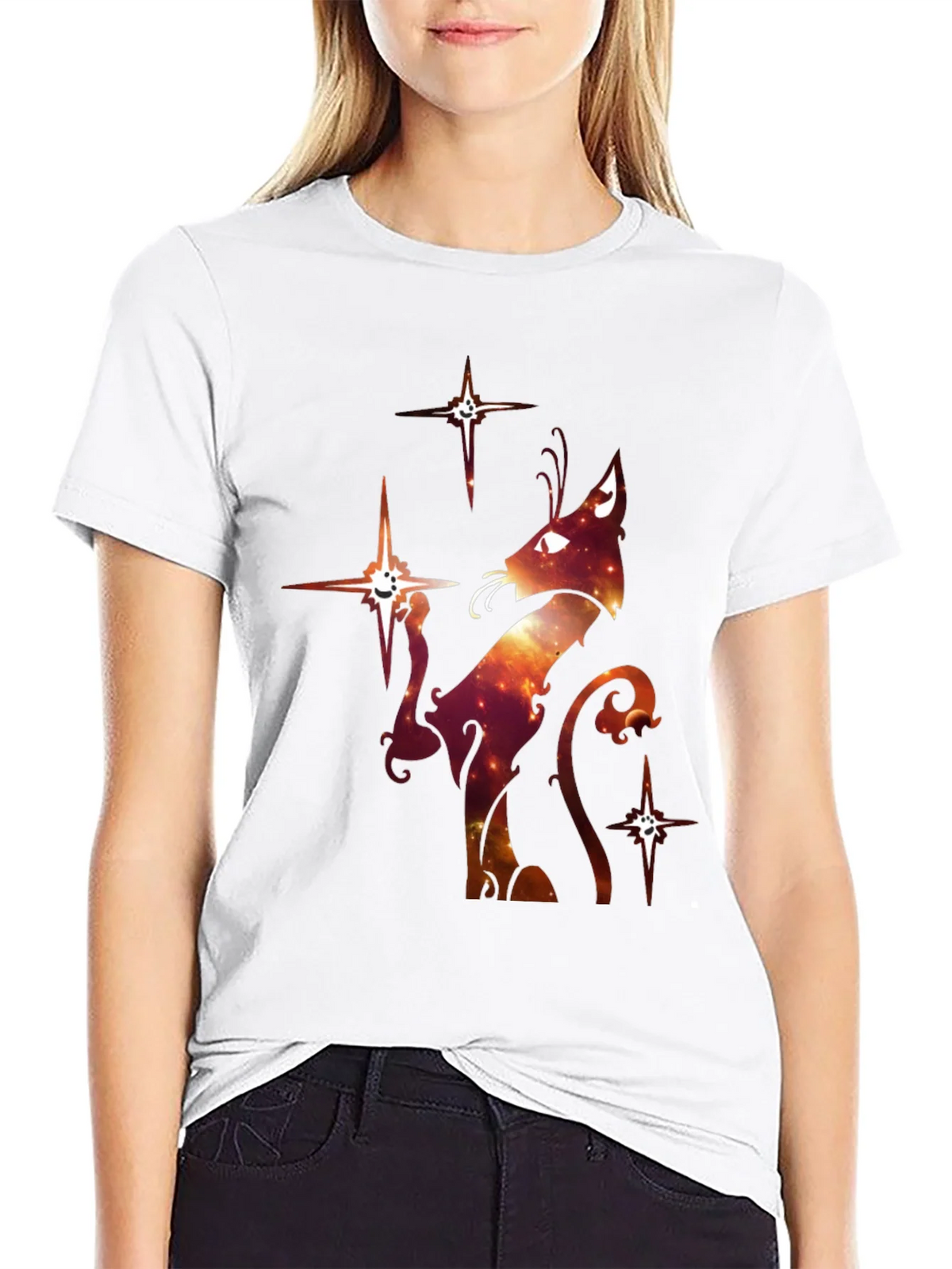 Celestial Cat Graphic T-Shirt - Black Cotton Blend product image 8