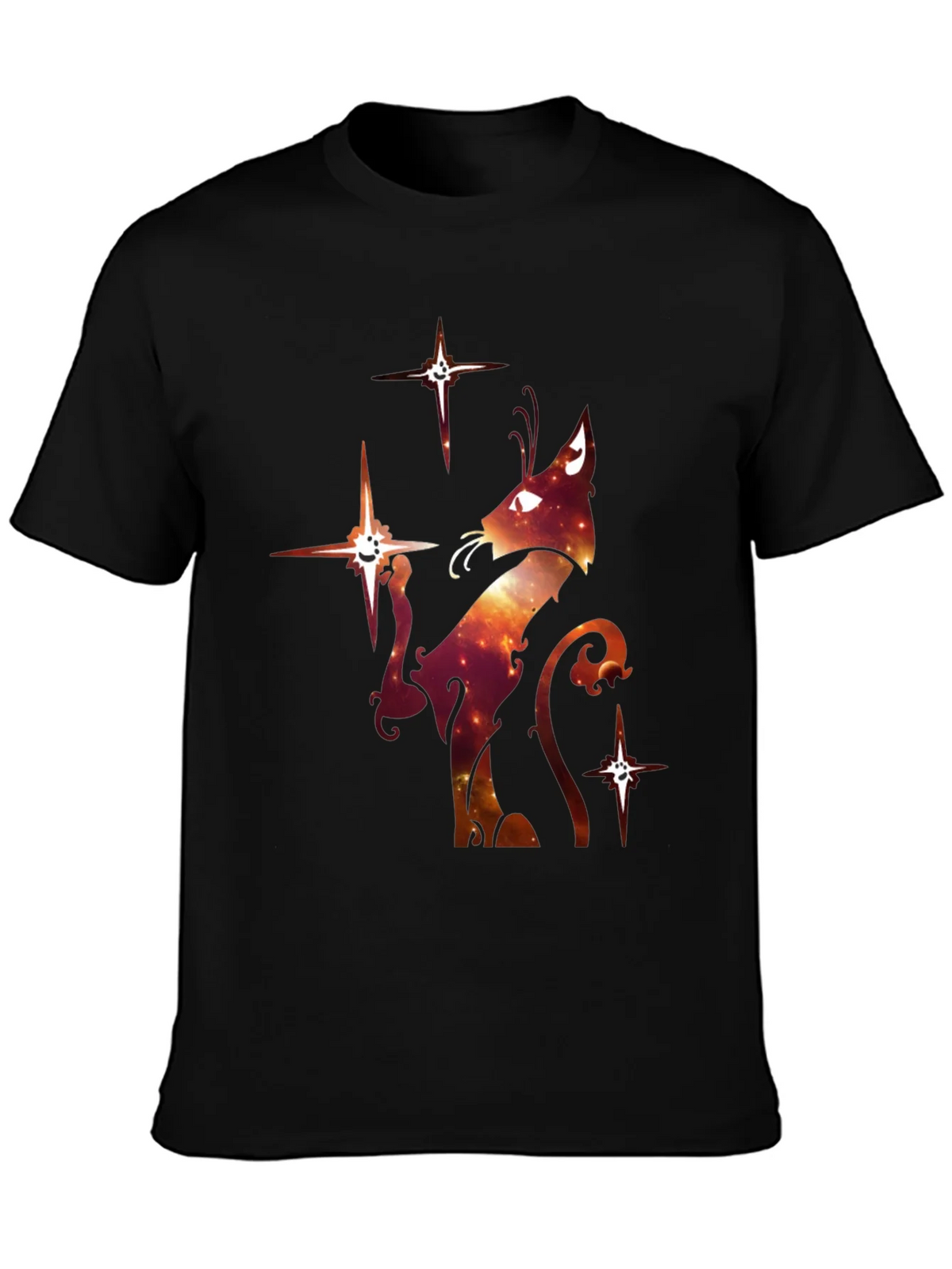 Celestial Cat Graphic T-Shirt - Black Cotton Blend product image 3
