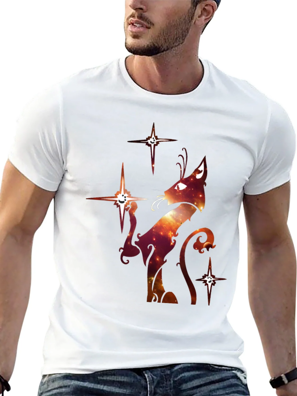 Celestial Cat Graphic T-Shirt - Black Cotton Blend product image 12